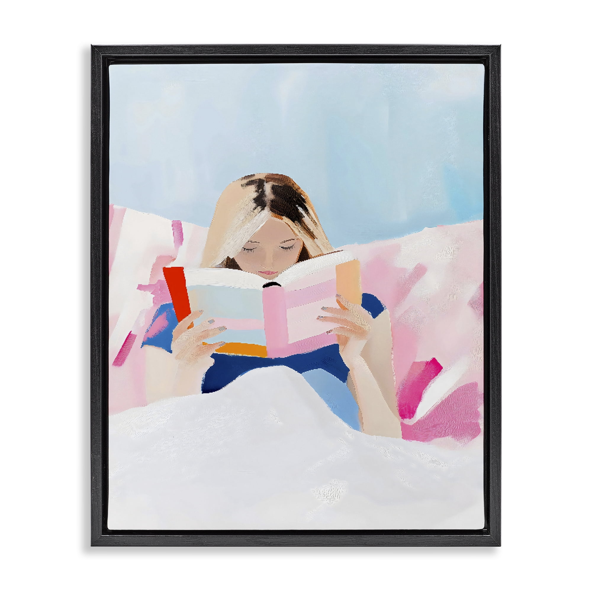 Stupell Industries Cozy Reading In Bed Black Framed Floater Canvas Wall Art, design by The Prints Vibe