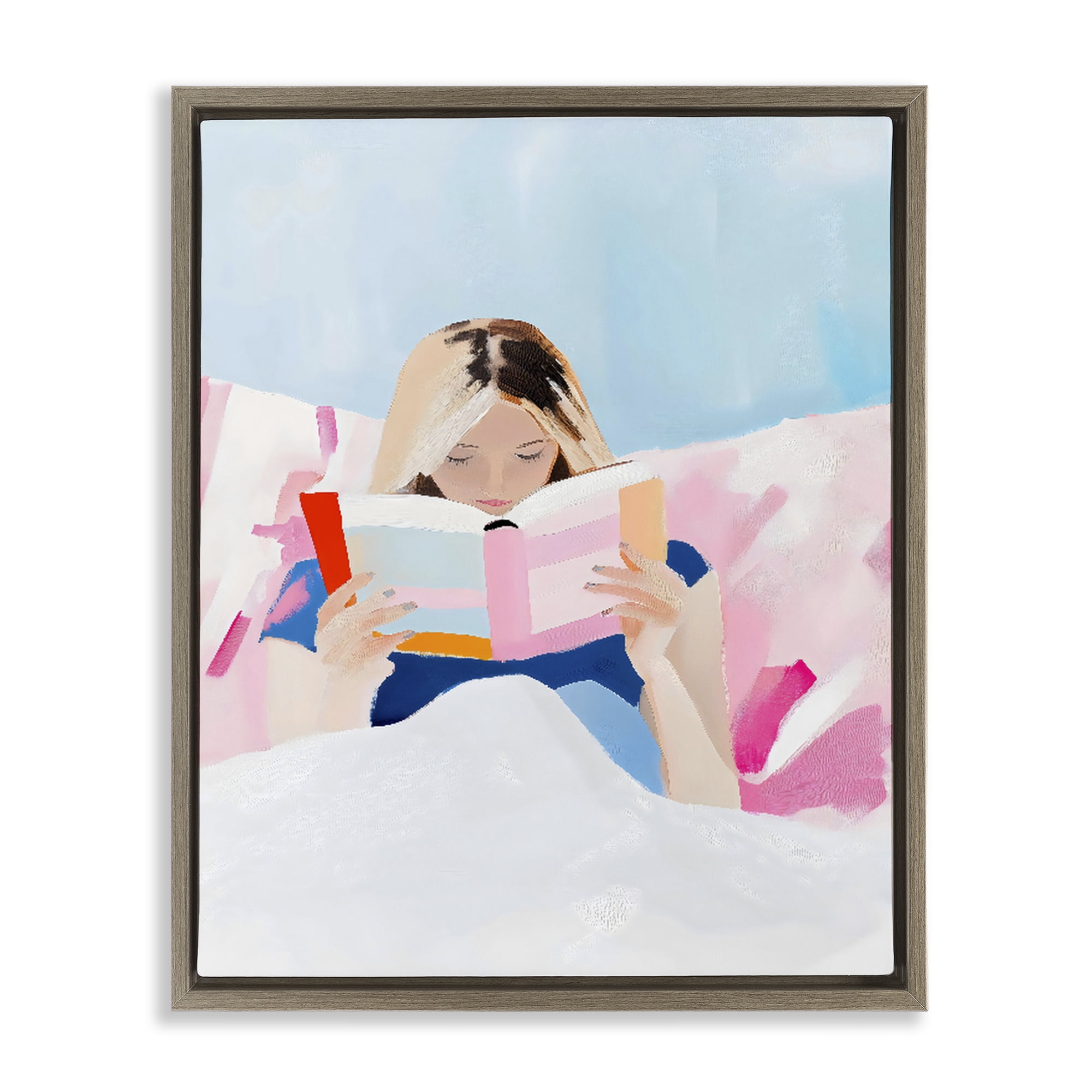 Stupell Industries Cozy Reading In Bed Brown Framed Floater Canvas Wall Art, design by The Prints Vibe