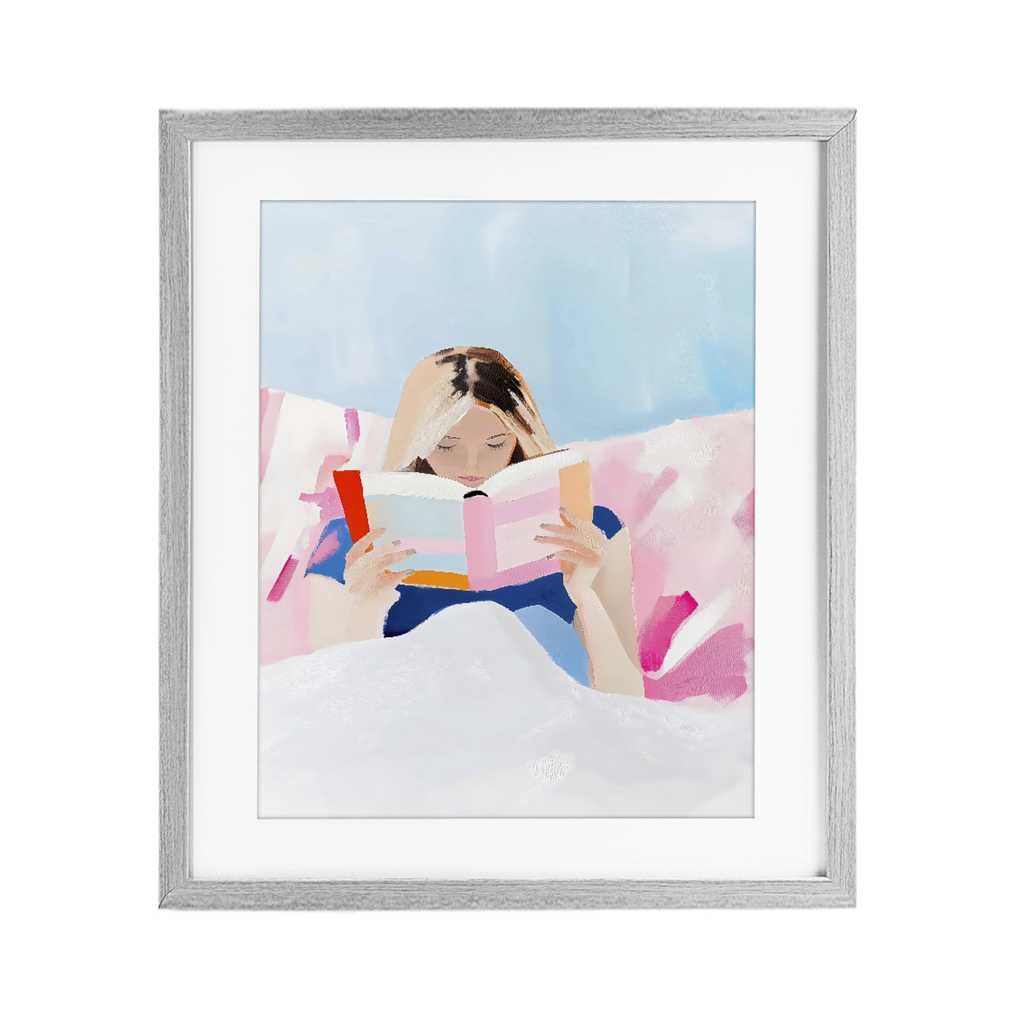 Stupell Industries Cozy Reading In Bed Gray Framed Print Under Glass, design by The Prints Vibe