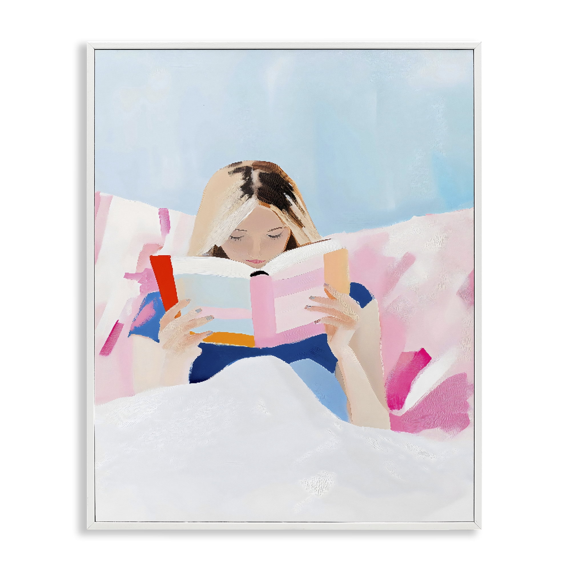 Stupell Industries Cozy Reading In Bed White Framed Giclee Art, design by The Prints Vibe