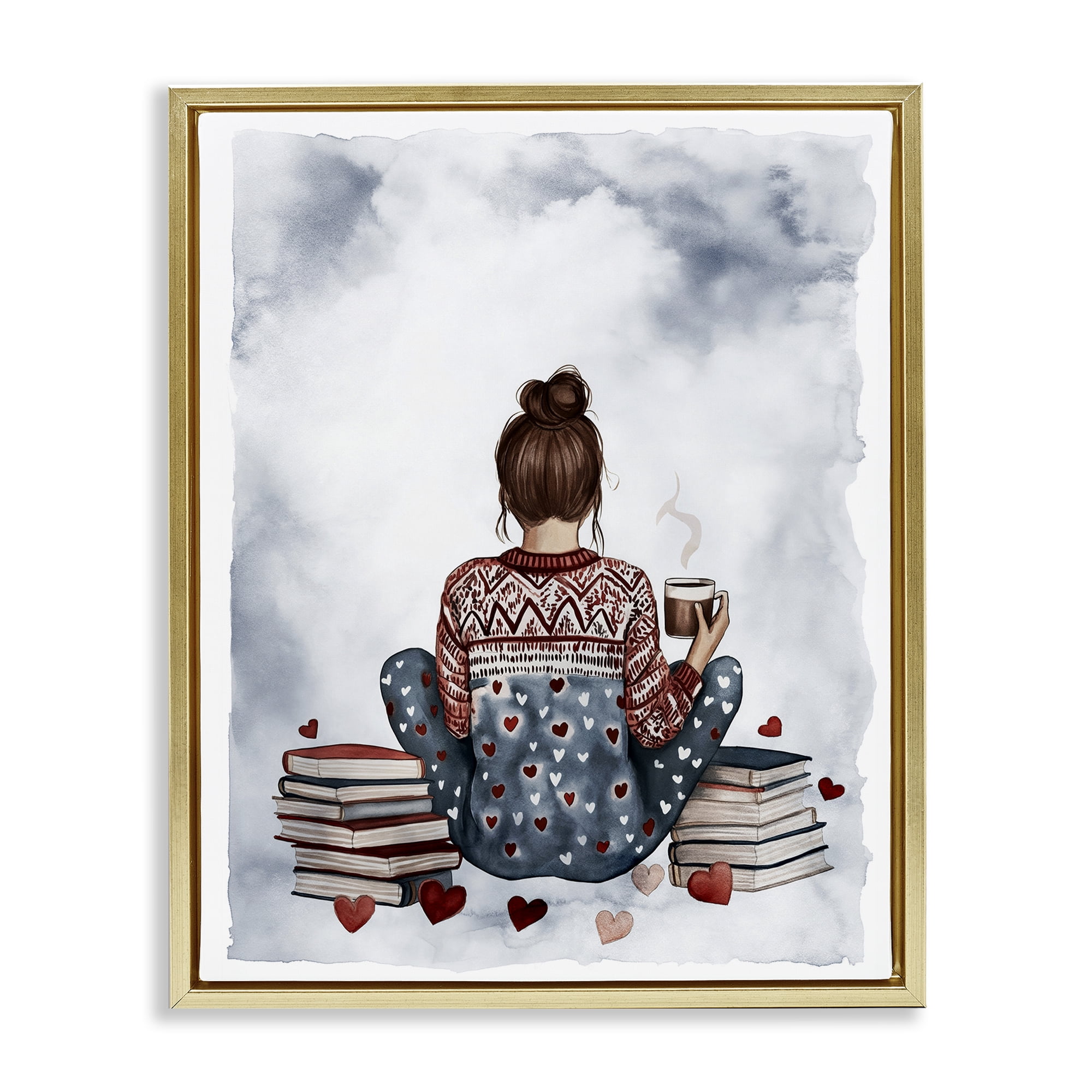 Stupell Industries Cozy Ritual Reader Gold Framed Floater Canvas Wall Art, design by Svetlana Aleynikova
