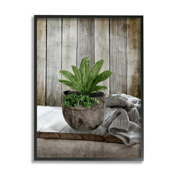 Stupell Industries Cozy Rustic Potted Plant Botanical & Floral Painting Black Framed Art Print Wall Art, 16 x 20