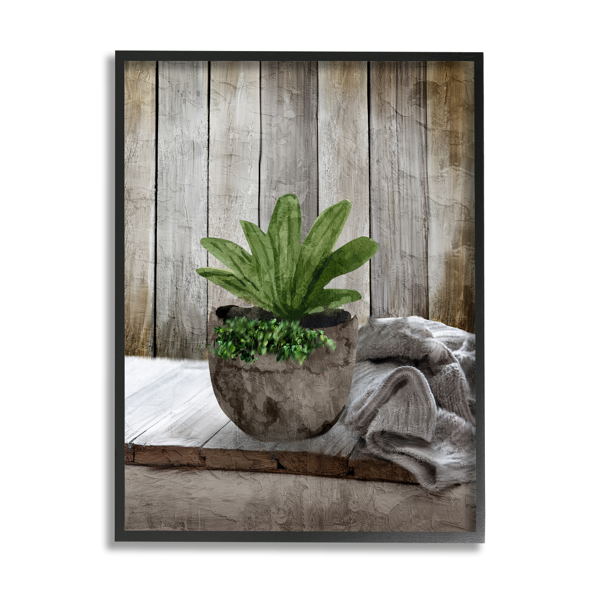 Stupell Industries Cozy Rustic Potted Plant Botanical & Floral Painting Black Framed Art Print Wall Art, 24 x 30