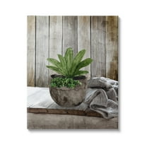 Stupell Industries Cozy Rustic Potted Plant Botanical & Floral Painting Gallery Wrapped Canvas Art Print Wall Art, 16 x 20