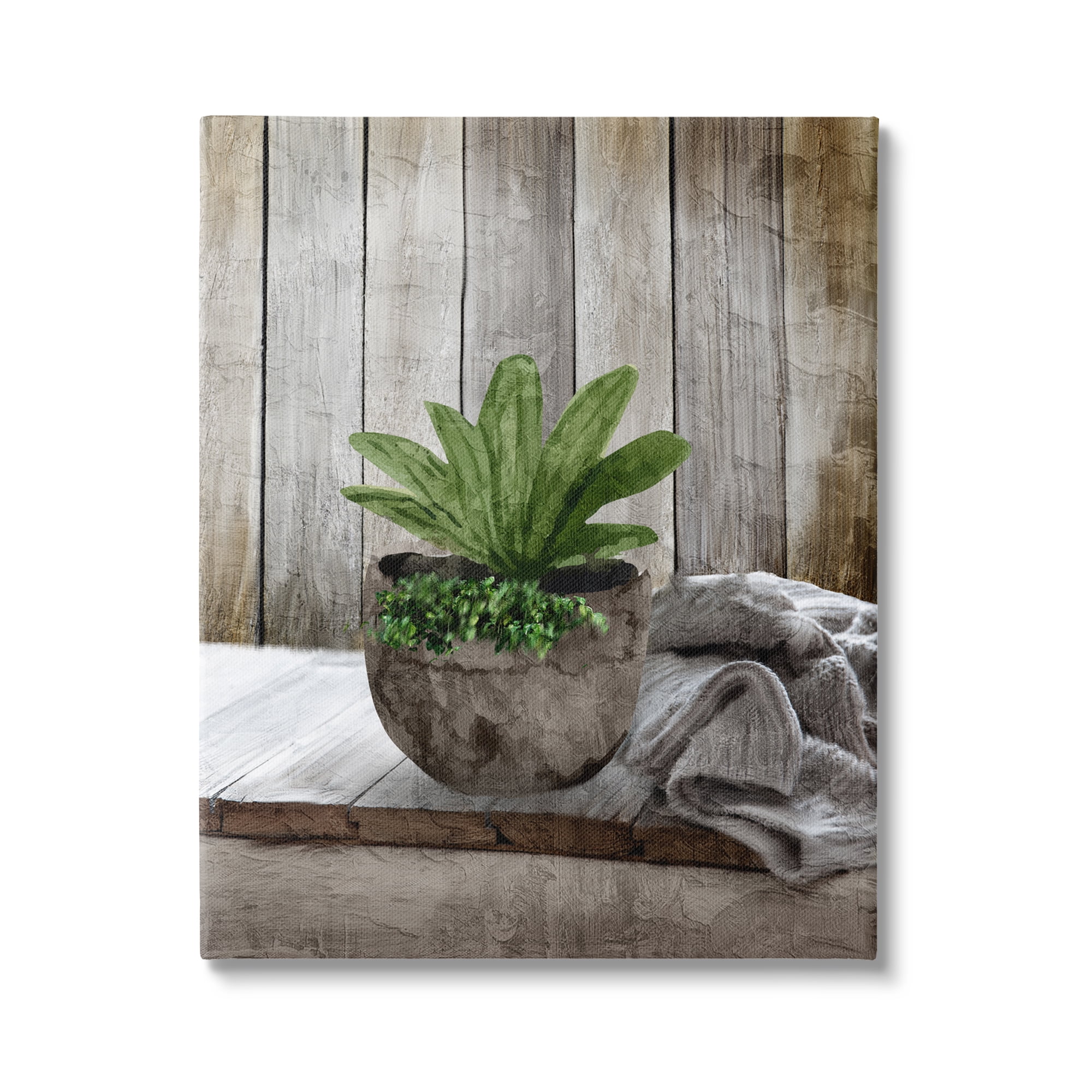 Stupell Industries Cozy Rustic Potted Plant Botanical & Floral Painting Gallery Wrapped Canvas Art Print Wall Art, 36 x 48