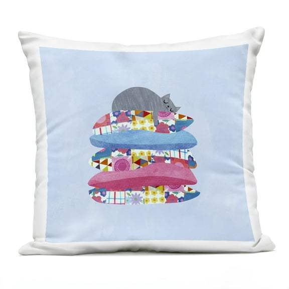 Stupell Industries Cozy Sleeping Cat on Pillows Outdoor Printed Pillow design by Angie Rozelaar, 18 x 7 x 18