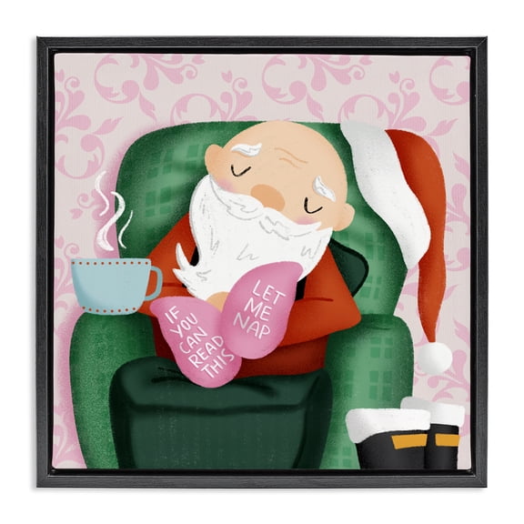 Stupell Industries Cozy Sleeping Santa Claus People Painting Black Floater Framed Canvas Art Print Wall Art, 25 x 25