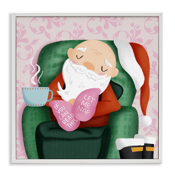 Stupell Industries Cozy Sleeping Santa Claus People Painting White Framed Art Print Wall Art, 24 x 24
