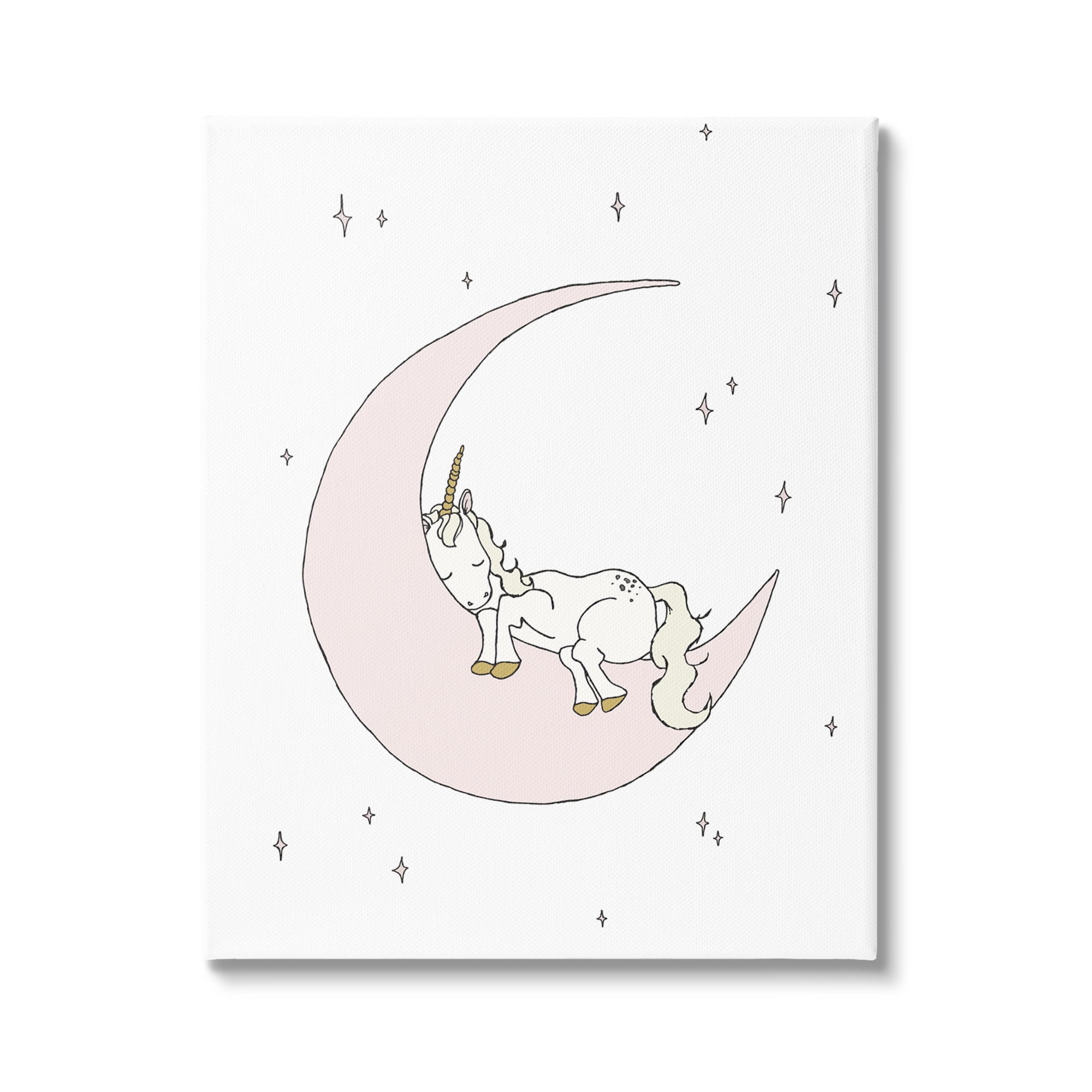 Stupell Industries Cozy Sleeping Unicorn Nighttime Moon Delicate Stars Graphic Art Gallery Wrapped Canvas Print Wall Art, Design by Sweet Melody Designs