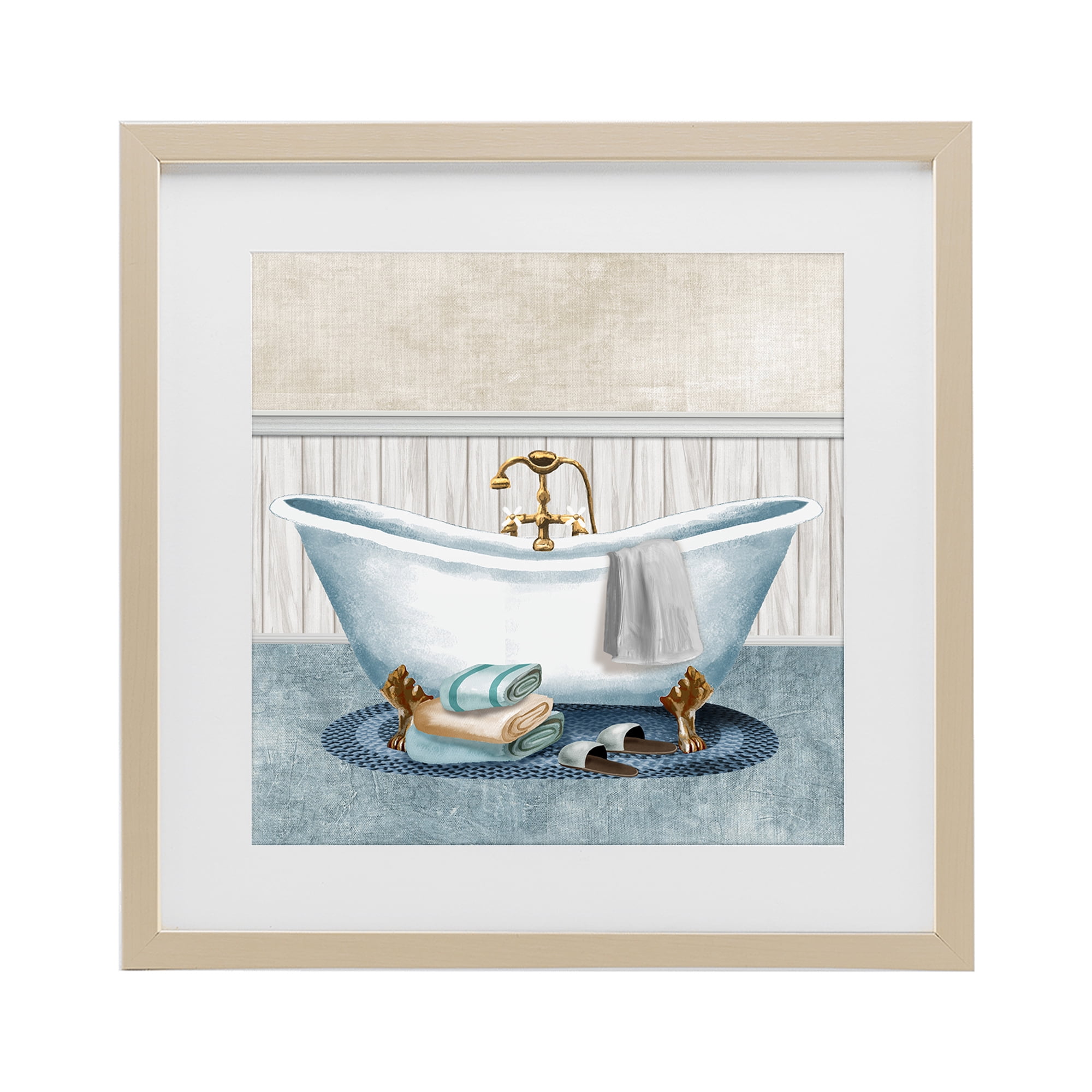 Stupell Industries Cozy Spa Bathtub & Slippers Birch Framed Print Under Glass, design by Conrad Knutsen