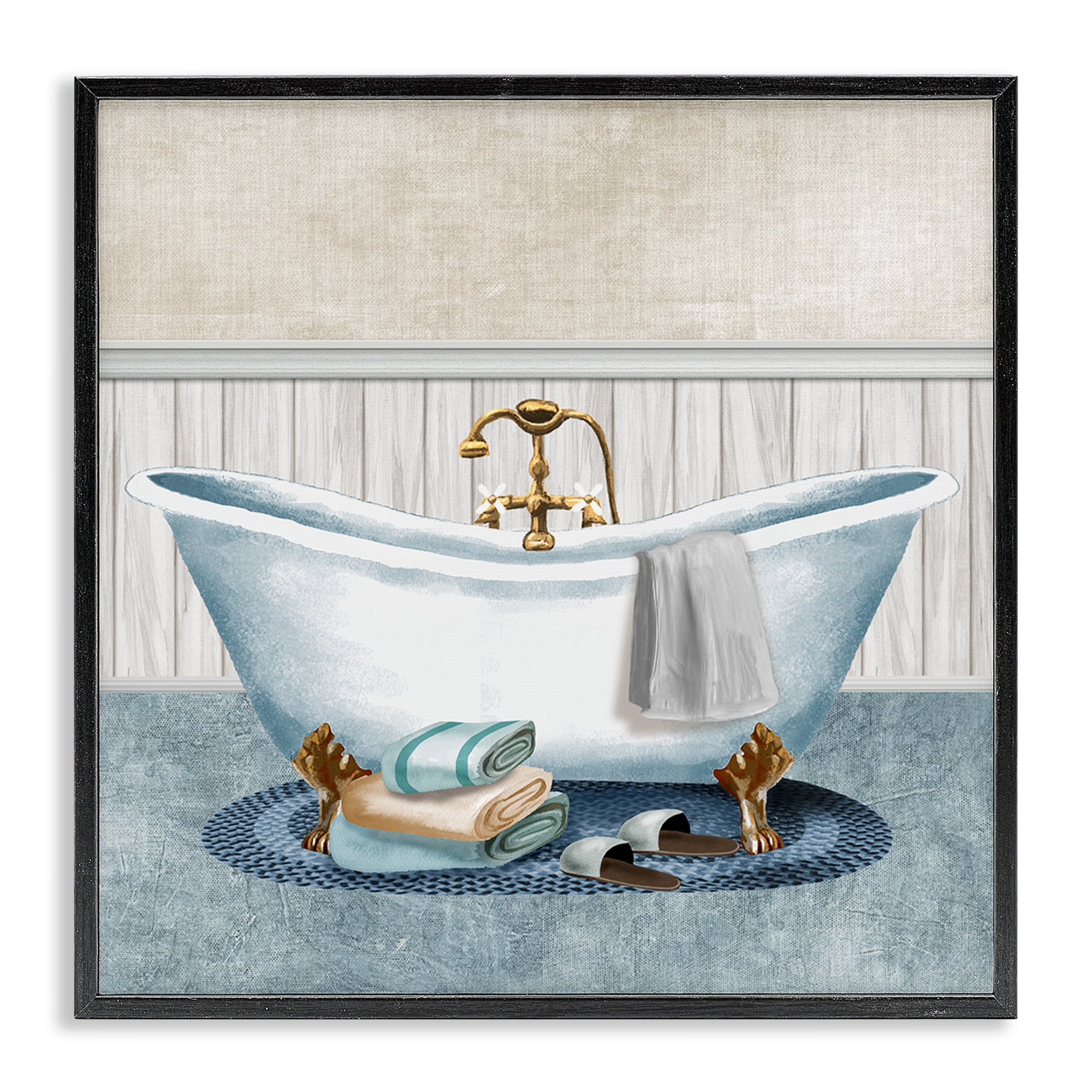 Stupell Industries Cozy Spa Bathtub & Slippers Black Framed Giclee Art, design by Conrad Knutsen