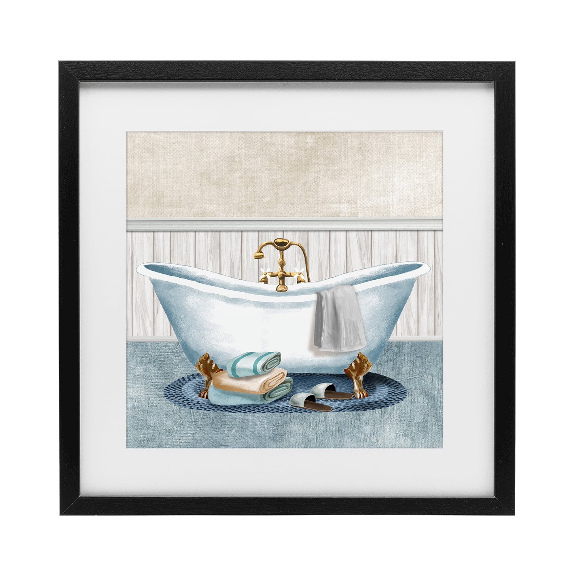 Stupell Industries Cozy Spa Bathtub & Slippers Black Framed Print Under Glass, design by Conrad Knutsen