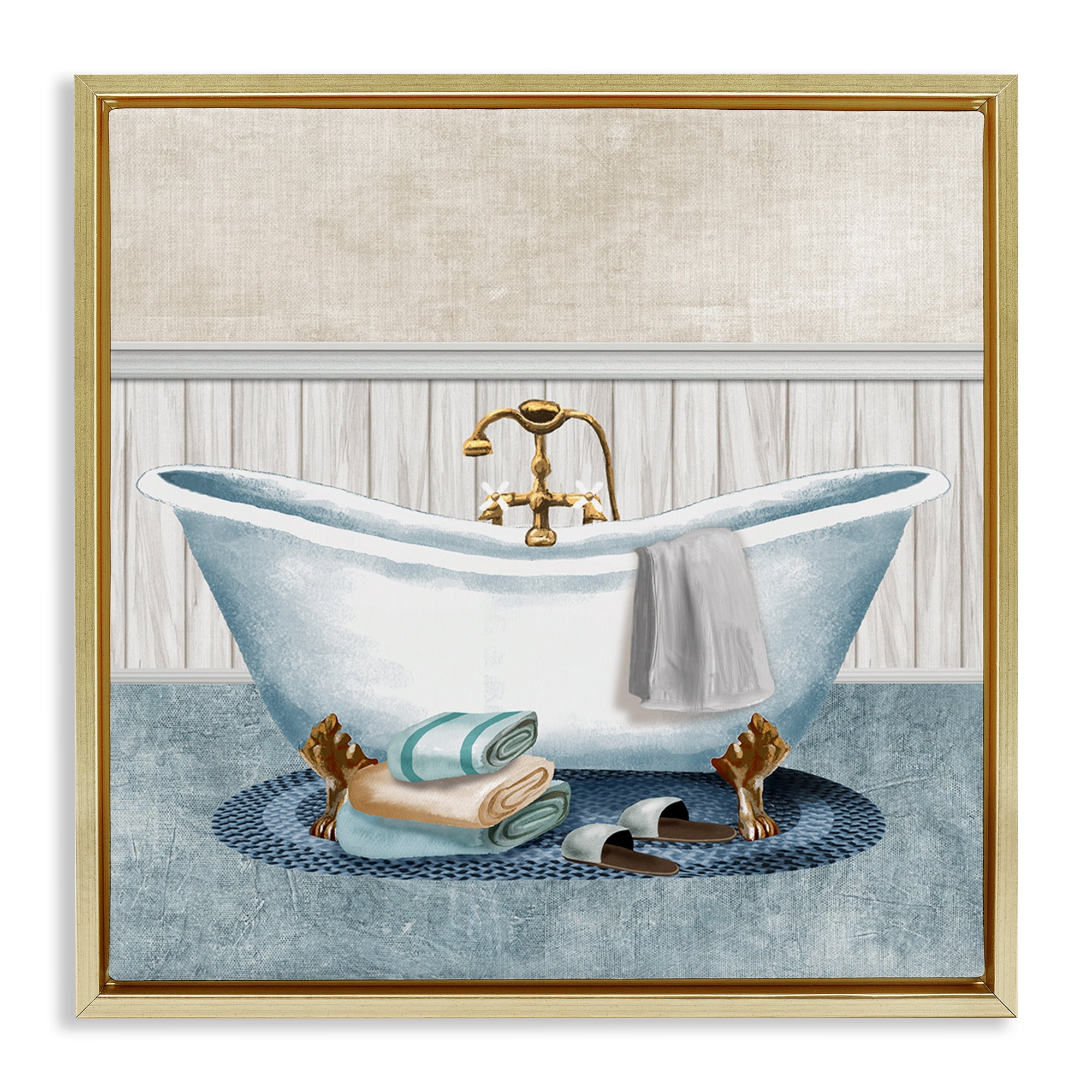 Stupell Industries Cozy Spa Bathtub & Slippers Gold Framed Floater Canvas Wall Art, design by Conrad Knutsen