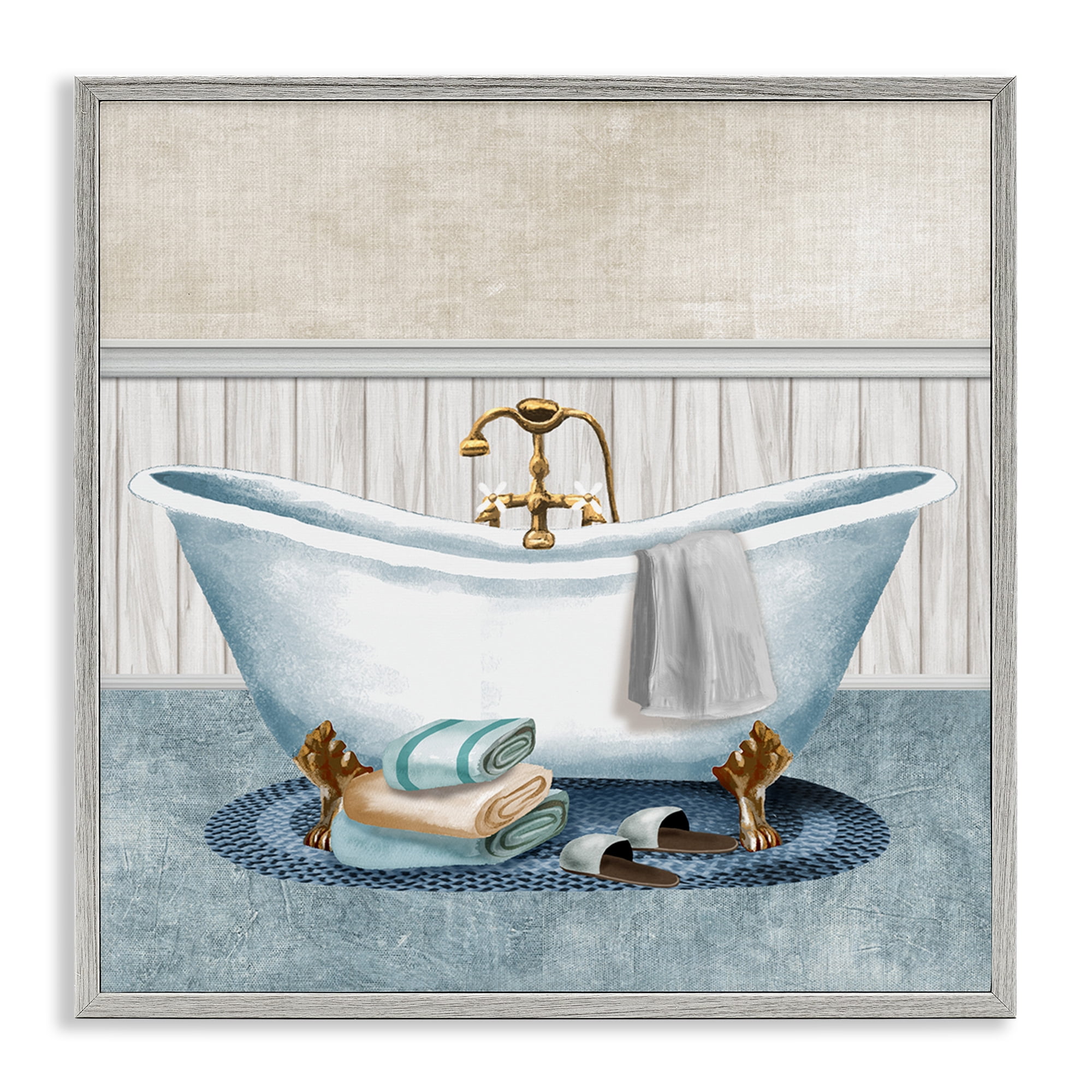 Stupell Industries Cozy Spa Bathtub & Slippers Gray Framed Giclee Art, design by Conrad Knutsen