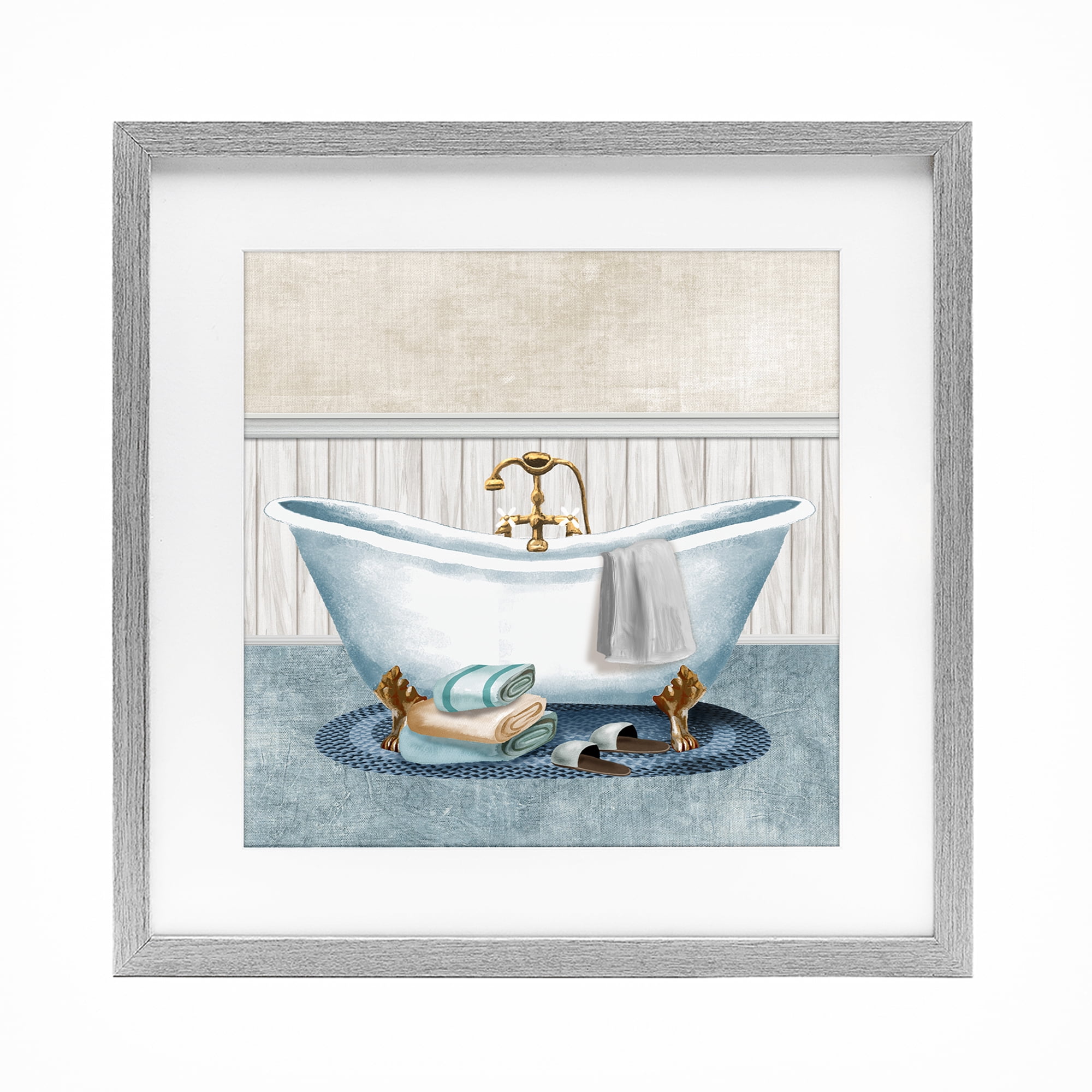 Stupell Industries Cozy Spa Bathtub & Slippers Gray Framed Print Under Glass, design by Conrad Knutsen