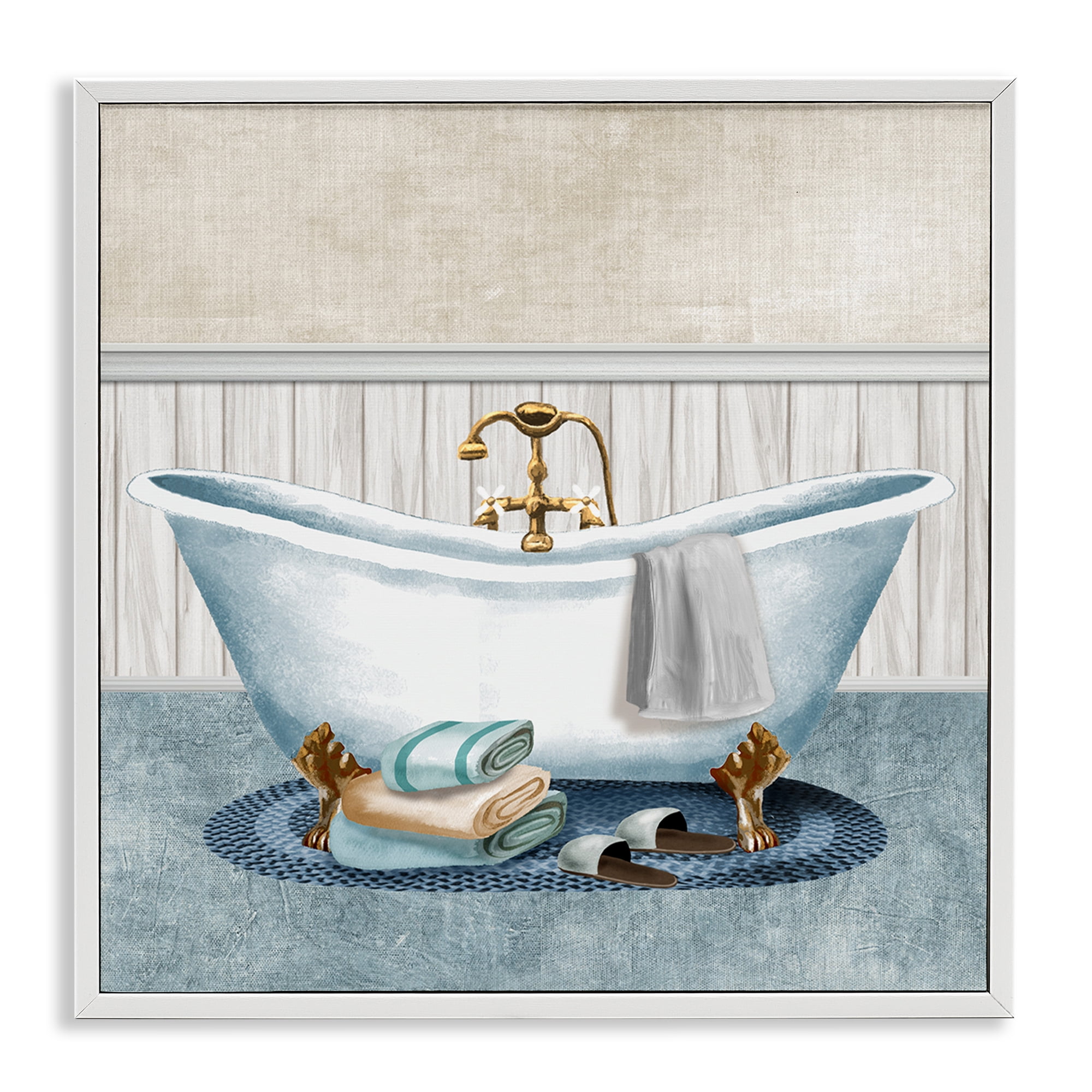 Stupell Industries Cozy Spa Bathtub & Slippers White Framed Giclee Art, design by Conrad Knutsen