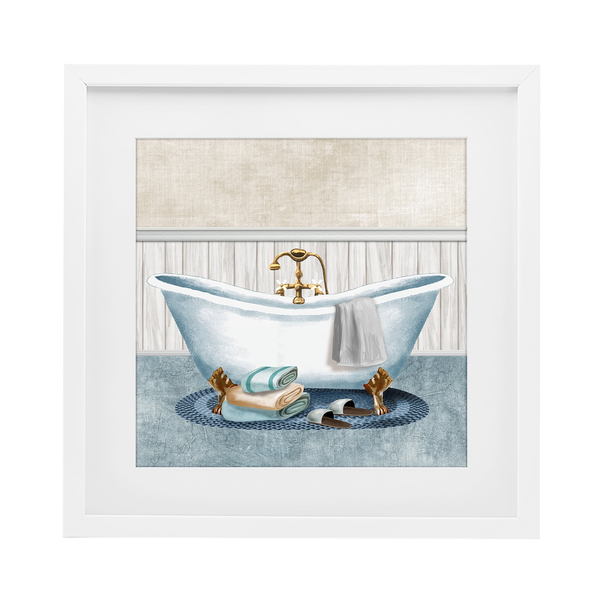 Stupell Industries Cozy Spa Bathtub & Slippers White Framed Print Under Glass, design by Conrad Knutsen