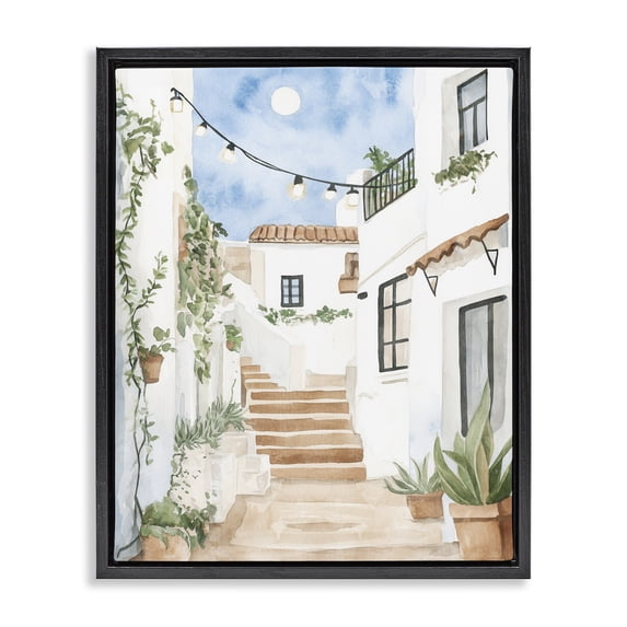 Stupell Industries Coastal Cozy Street Architecture Black Floating Frame Canvas Art, 17 x 21, by Svetlana Aleynikova