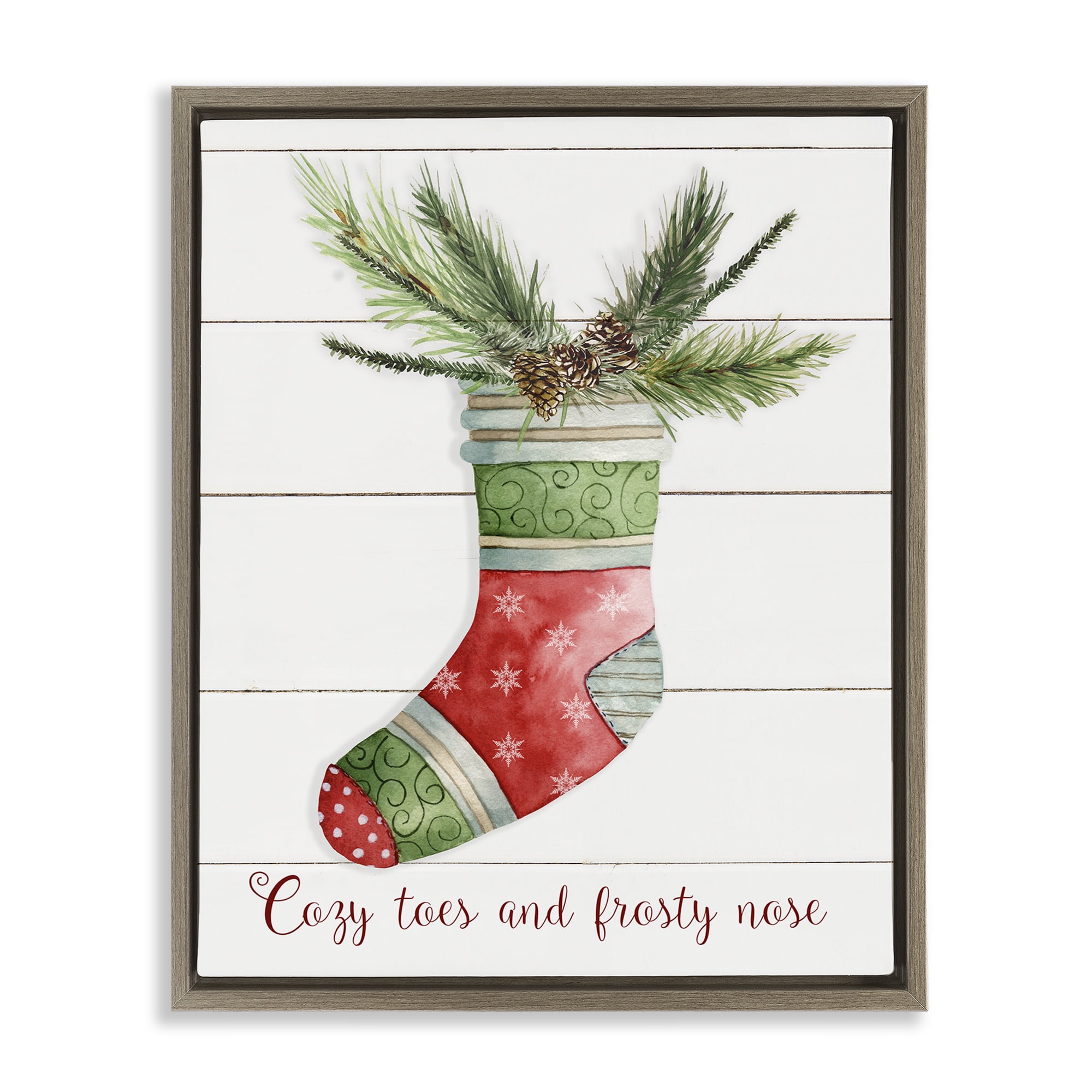 Stupell Industries Cozy Toes & Frosty Nose Holiday Painting Brown Floater Framed Canvas Art Prints Wall Art, 25 x 31
