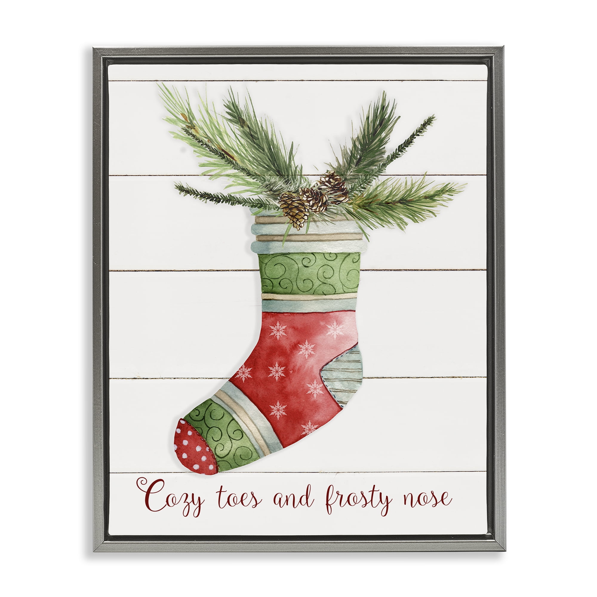 Stupell Industries Cozy Toes & Frosty Nose Holiday Painting Gray Floater Framed Canvas Art Prints Wall Art, 25 x 31