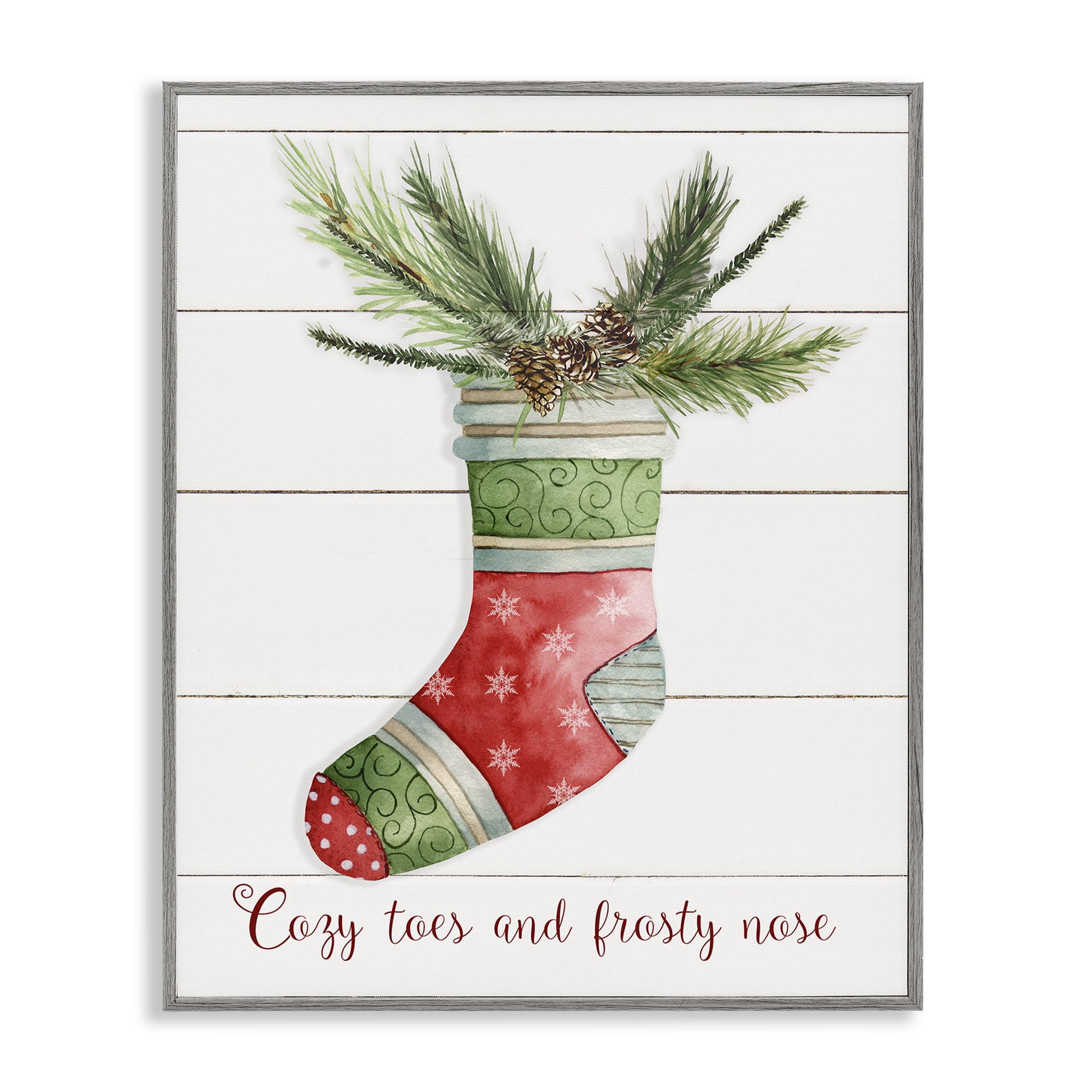 Stupell Industries Cozy Toes & Frosty Nose Holiday Painting Gray Framed Art Prints Wall Art, 11 x 14