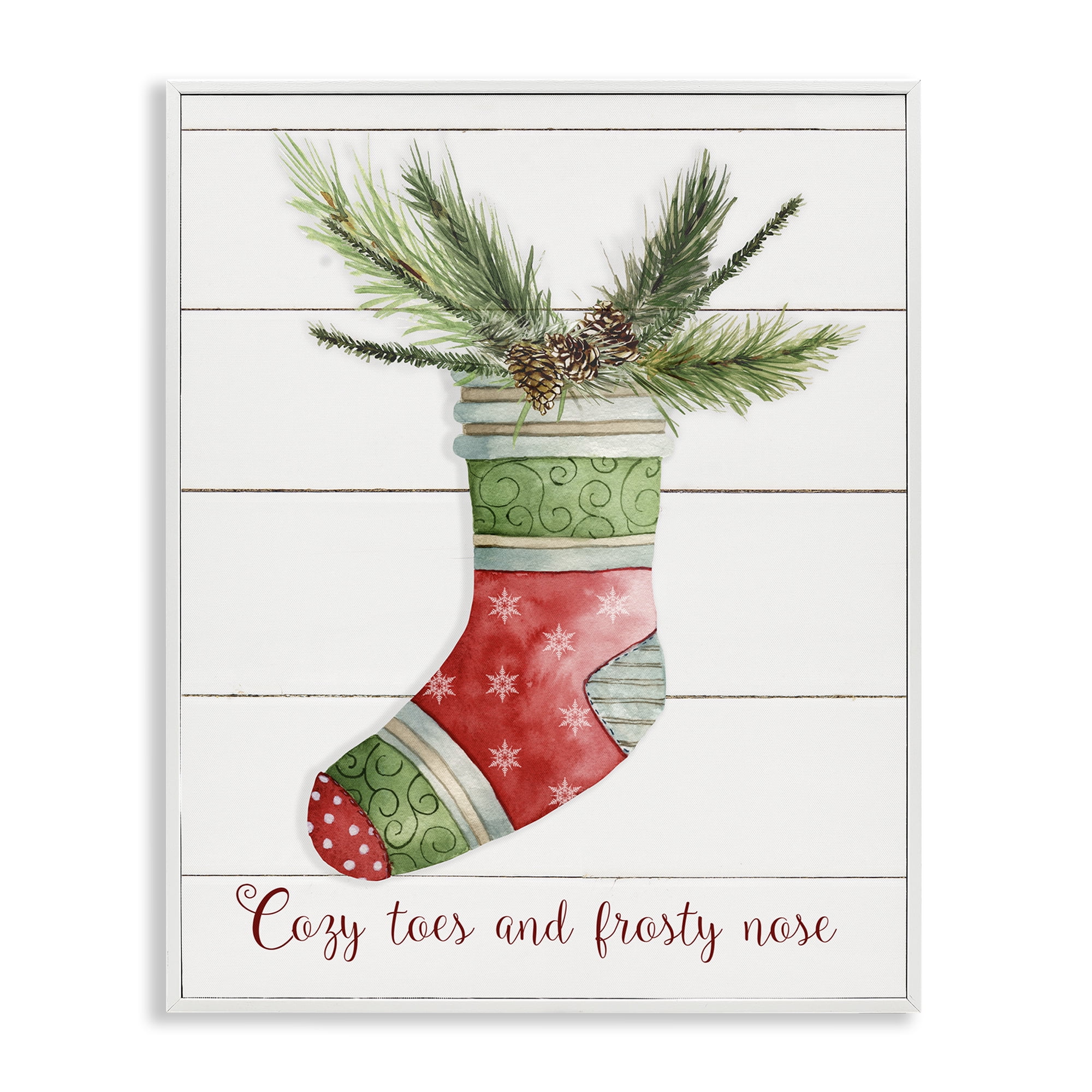 Stupell Industries Cozy Toes & Frosty Nose Holiday Painting White Framed Art Prints Wall Art, 16 x 20
