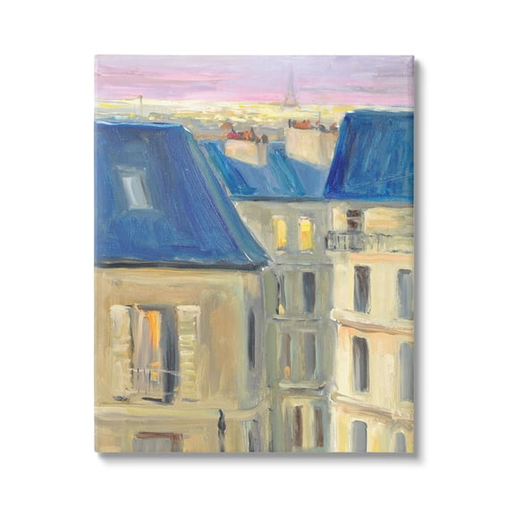 Stupell Industries Cozy Urban City Neighborhood Pink Sunset Sky Painting Gallery Wrapped Canvas Print Wall Art, Design by JG Studios