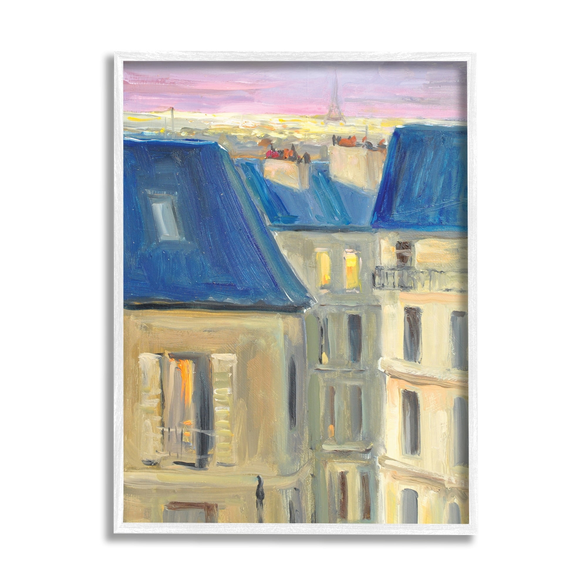 Stupell Industries Cozy Urban City Neighborhood Pink Sunset Sky Painting White Framed Art Print Wall Art, Design by JG Studios
