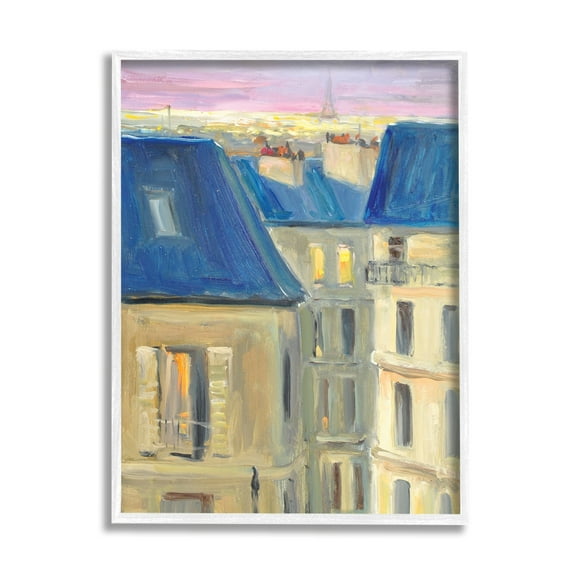 Stupell Industries Cozy Urban City Neighborhood Pink Sunset Sky Painting White Framed Art Print Wall Art, Design by JG Studios