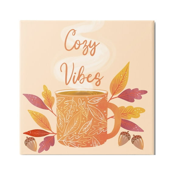 Stupell Industries Cozy Vibes Patterned Coffee Mug Autumn Leaves Graphic Art Gallery Wrapped Canvas Print Wall Art, Design by Dominika Godette