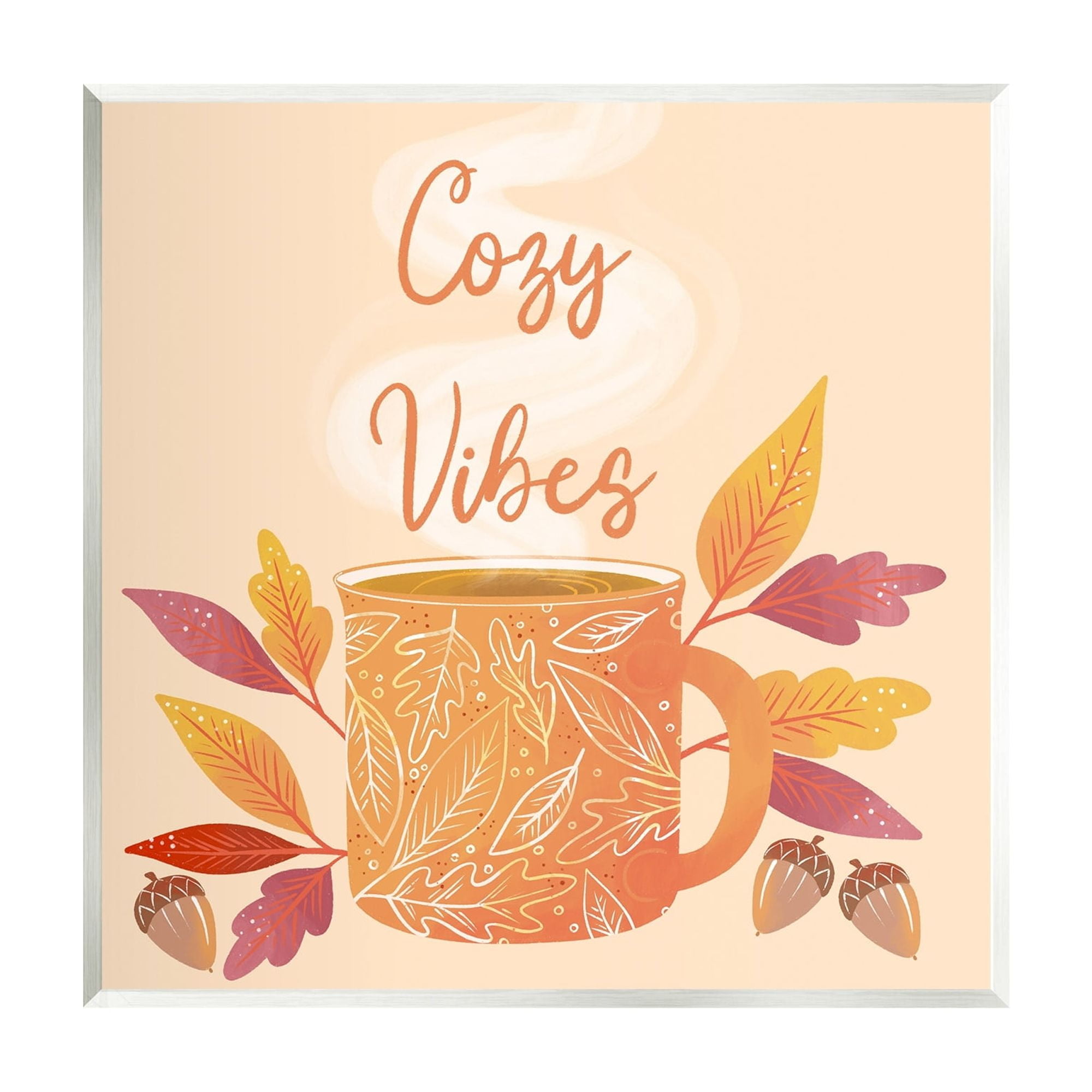 Stupell Industries Cozy Vibes Patterned Coffee Mug Autumn Leaves Graphic Art Unframed Art Print Wall Art, Design by Dominika Godette