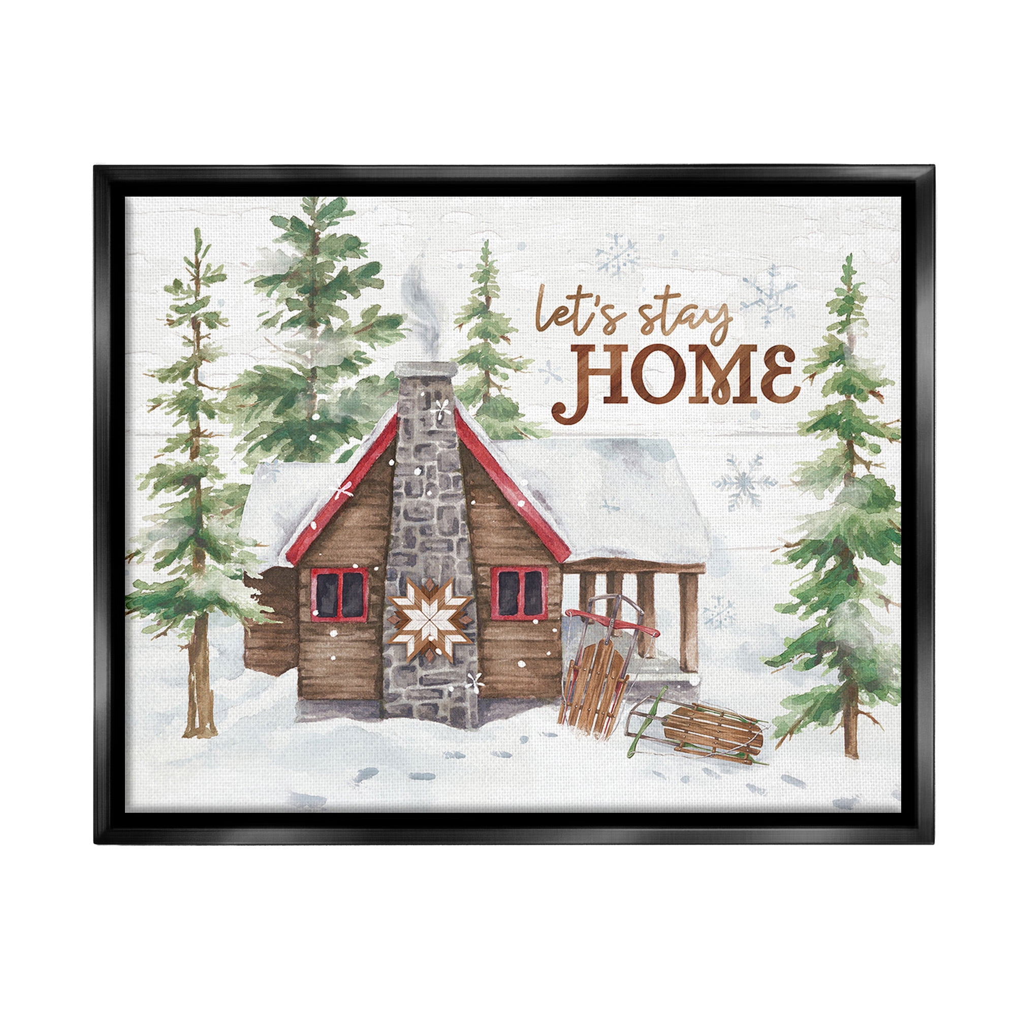 Stupell Industries Cozy Winter Cabin Phrase Landscape Painting Black Floater Framed Canvas Art Print Wall Art, 21 x 17