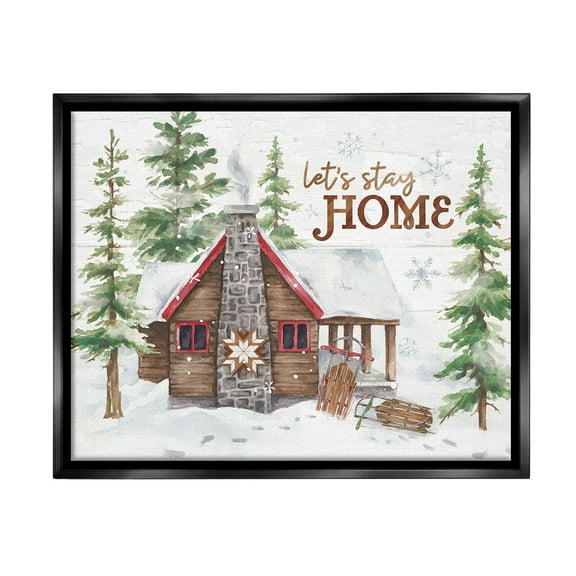 Stupell Industries Cozy Winter Cabin Phrase Landscape Painting Black Floater Framed Canvas Art Print Wall Art, 21 x 17