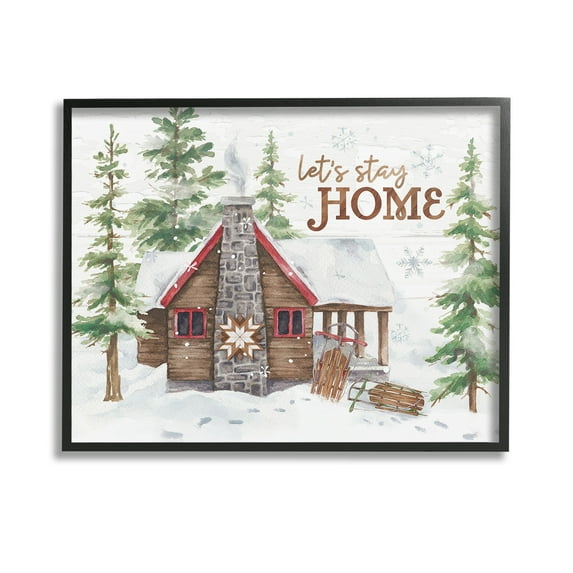 Stupell Industries Cozy Winter Cabin Phrase Landscape Painting Black Framed Art Print Wall Art, 14 x 11