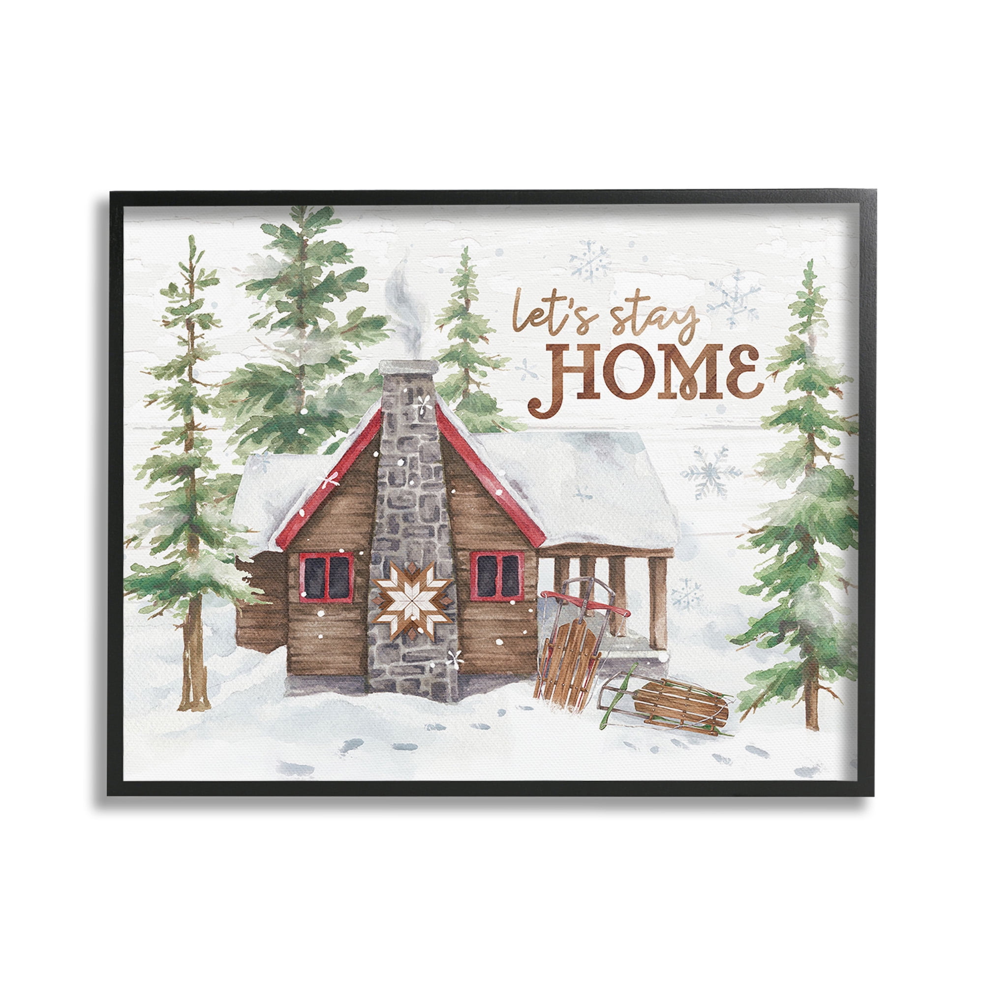 Stupell Industries Cozy Winter Cabin Phrase Landscape Painting Black Framed Art Print Wall Art, 30 x 24