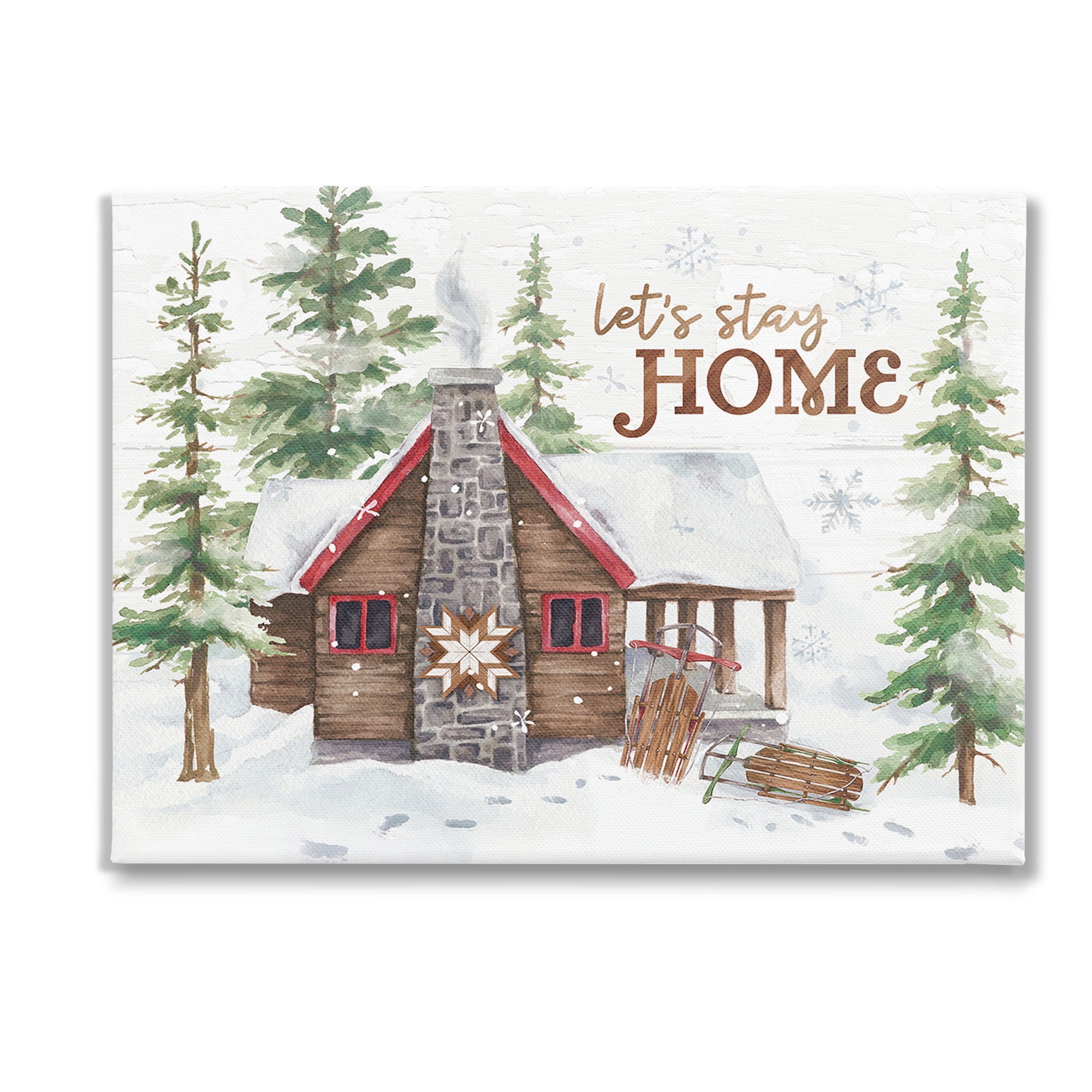 Stupell Industries Cozy Winter Cabin Phrase Landscape Painting Gallery Wrapped Canvas Art Print Wall Art, 40 x 30