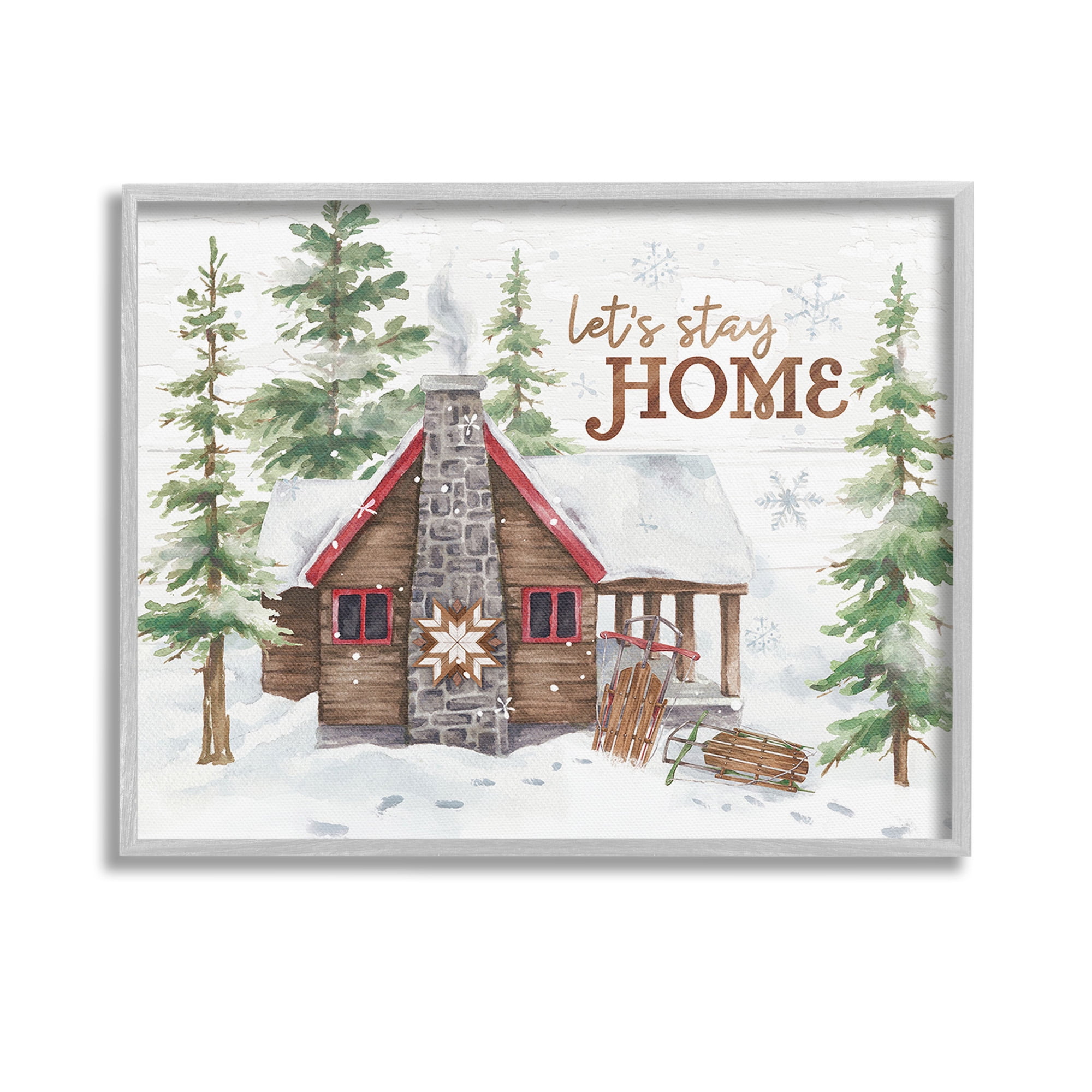 Stupell Industries Cozy Winter Cabin Phrase Landscape Painting Gray Framed Art Print Wall Art, 14 x 11