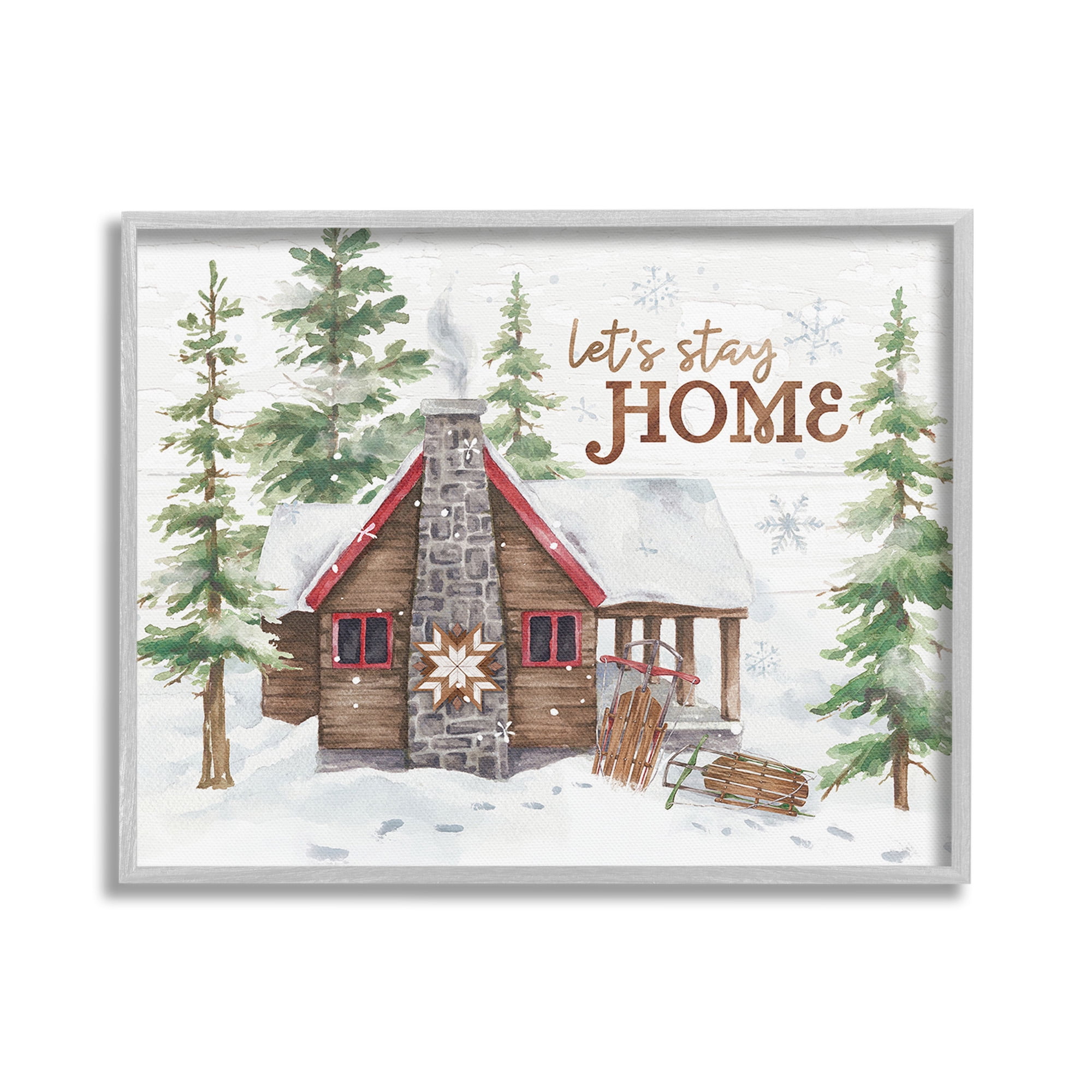Stupell Industries Cozy Winter Cabin Phrase Landscape Painting Gray Framed Art Print Wall Art, 30 x 24