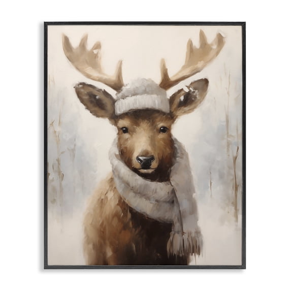 Stupell Industries Cozy Winter Deer Fawn Animals Painting Black Framed Art Print Wall Art, 11 x 14