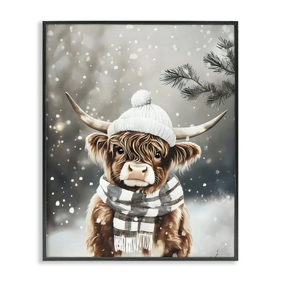 Stupell Industries Cozy Winter Highland Calf Black Framed Giclee Art, design by Arlington Prints
