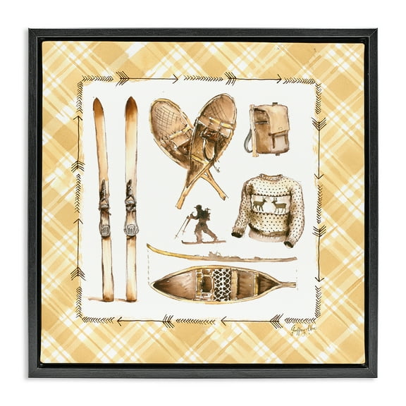 Stupell Industries Cozy Winter Sports Sports Painting Black Floater Framed Canvas Art Print Wall Art, 18 x 18