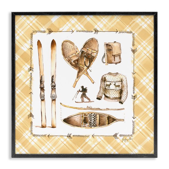 Stupell Industries Farmhouse Cozy Winter Sports Black Framed Giclee Art, 12 x 12, by Geoff Allen