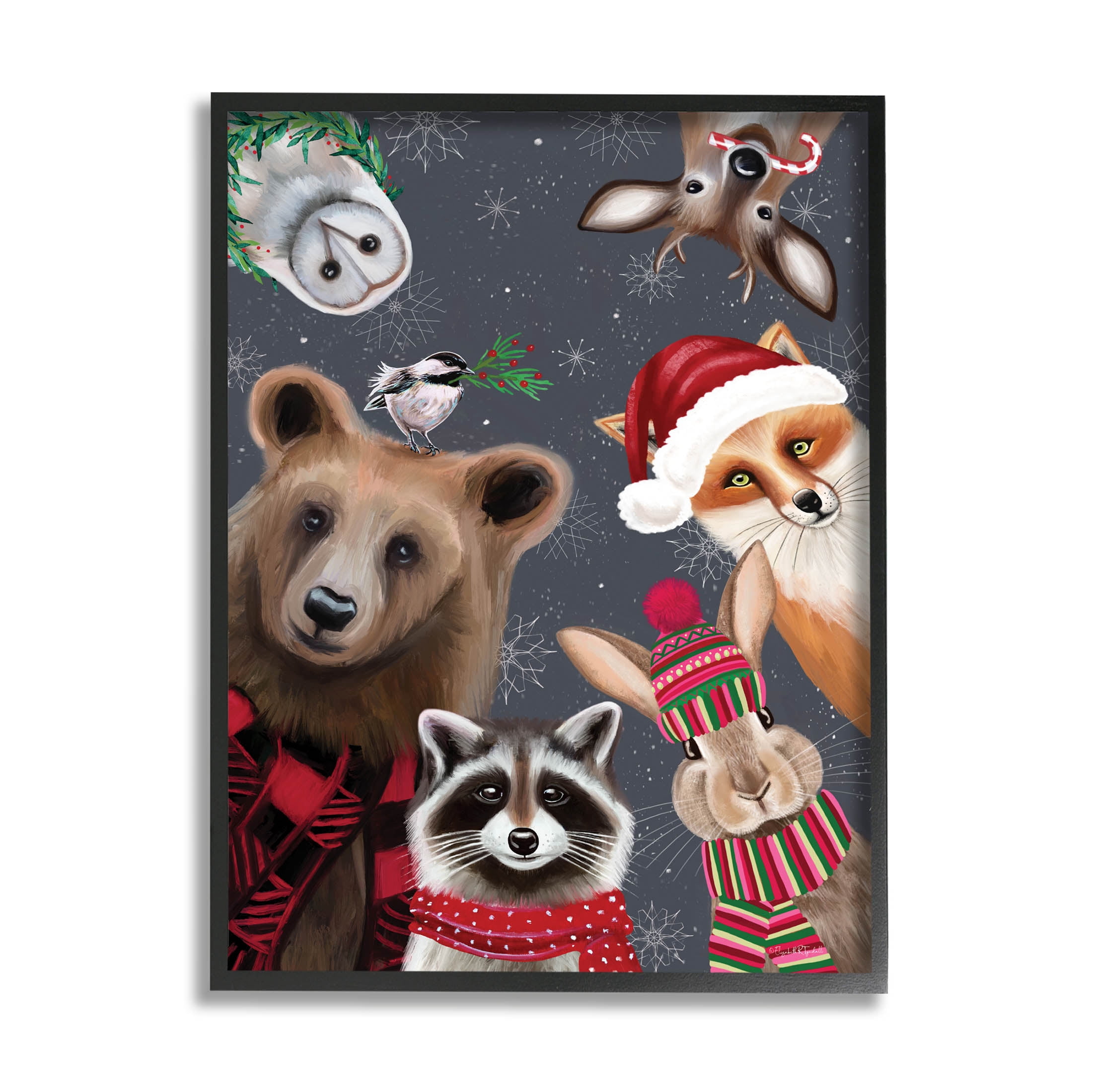 Stupell Industries Cozy Woodland Creatures Patterned Graphic Art Black Framed Art Print Wall Art, Design by Elizabeth Tyndall