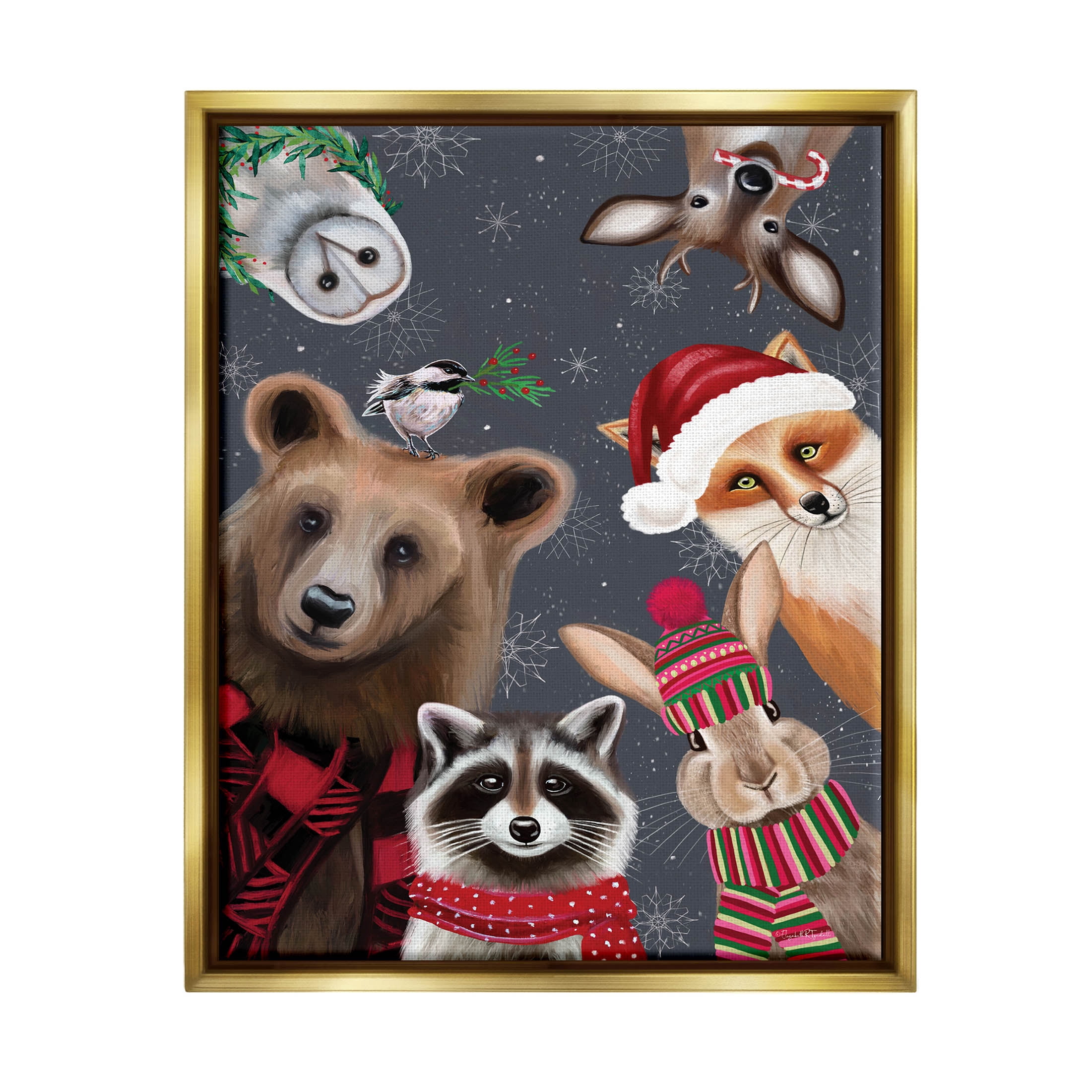 Stupell Industries Cozy Woodland Creatures Patterned Graphic Art Metallic Gold Floating Framed Canvas Print Wall Art, Design by Elizabeth Tyndall