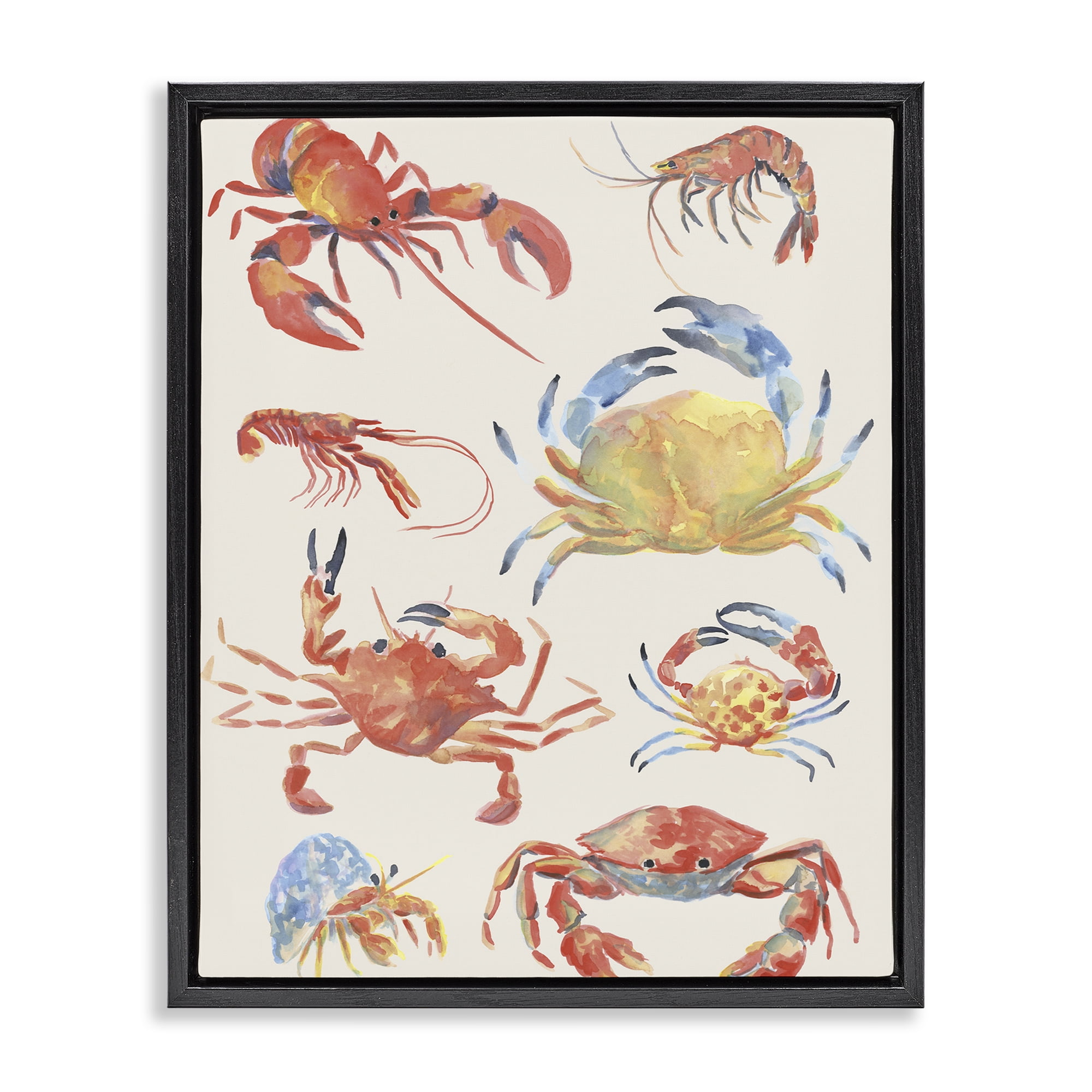Stupell Industries Crab & Crustacean Collection Black Framed Floater Canvas Wall Art, design by June Erica Vess