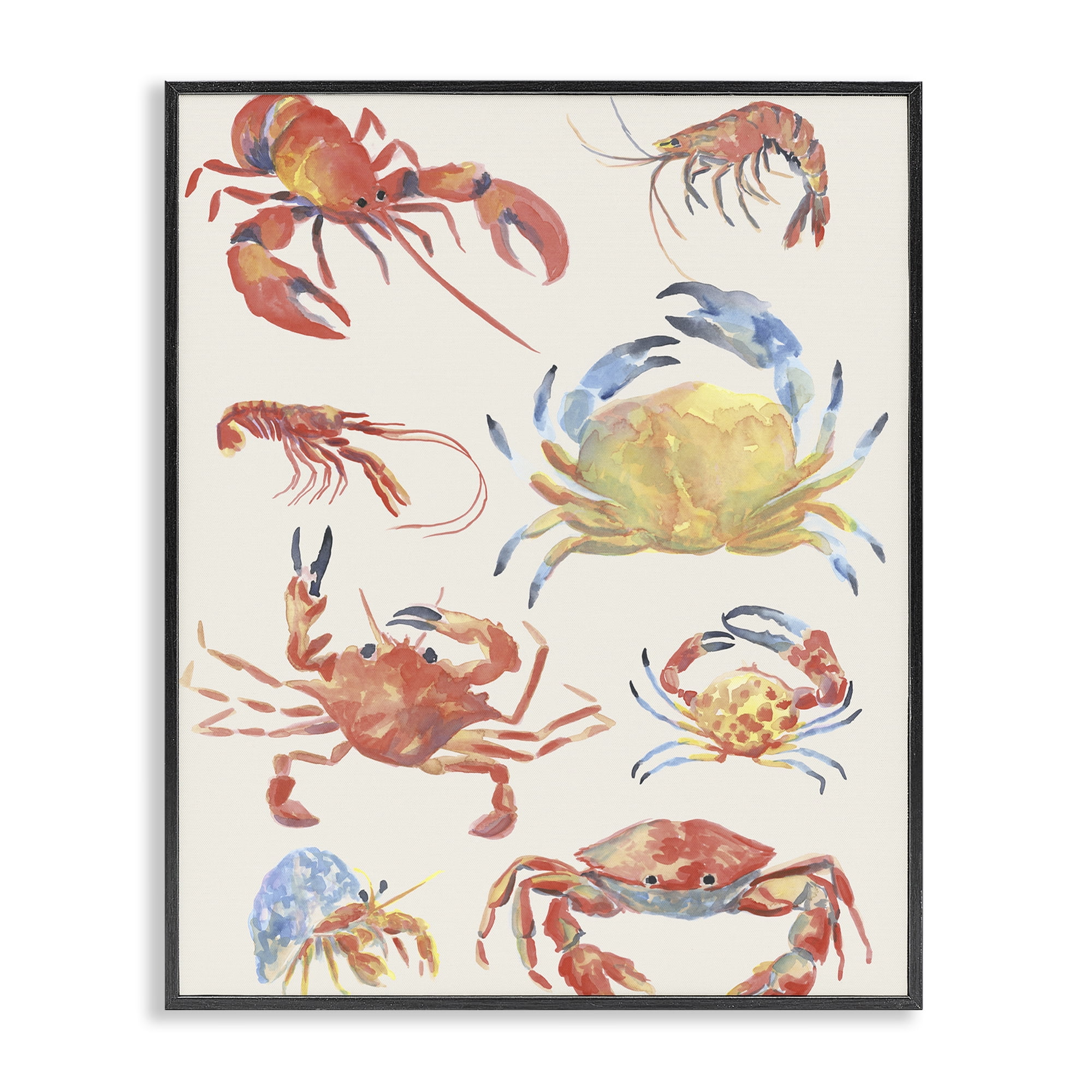 Stupell Industries Crab & Crustacean Collection Black Framed Giclee Art, design by June Erica Vess