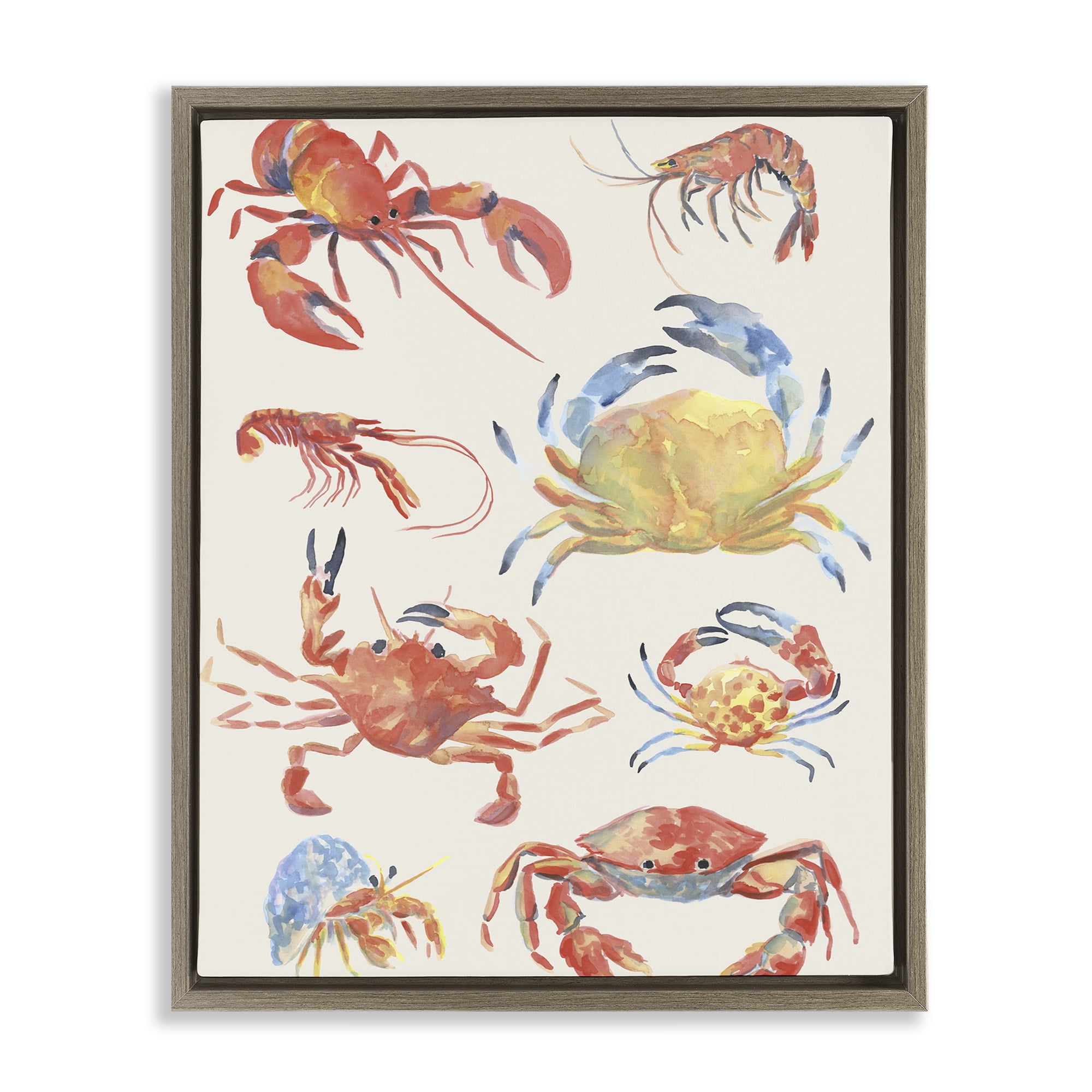 Stupell Industries Crab & Crustacean Collection Brown Framed Floater Canvas Wall Art, design by June Erica Vess
