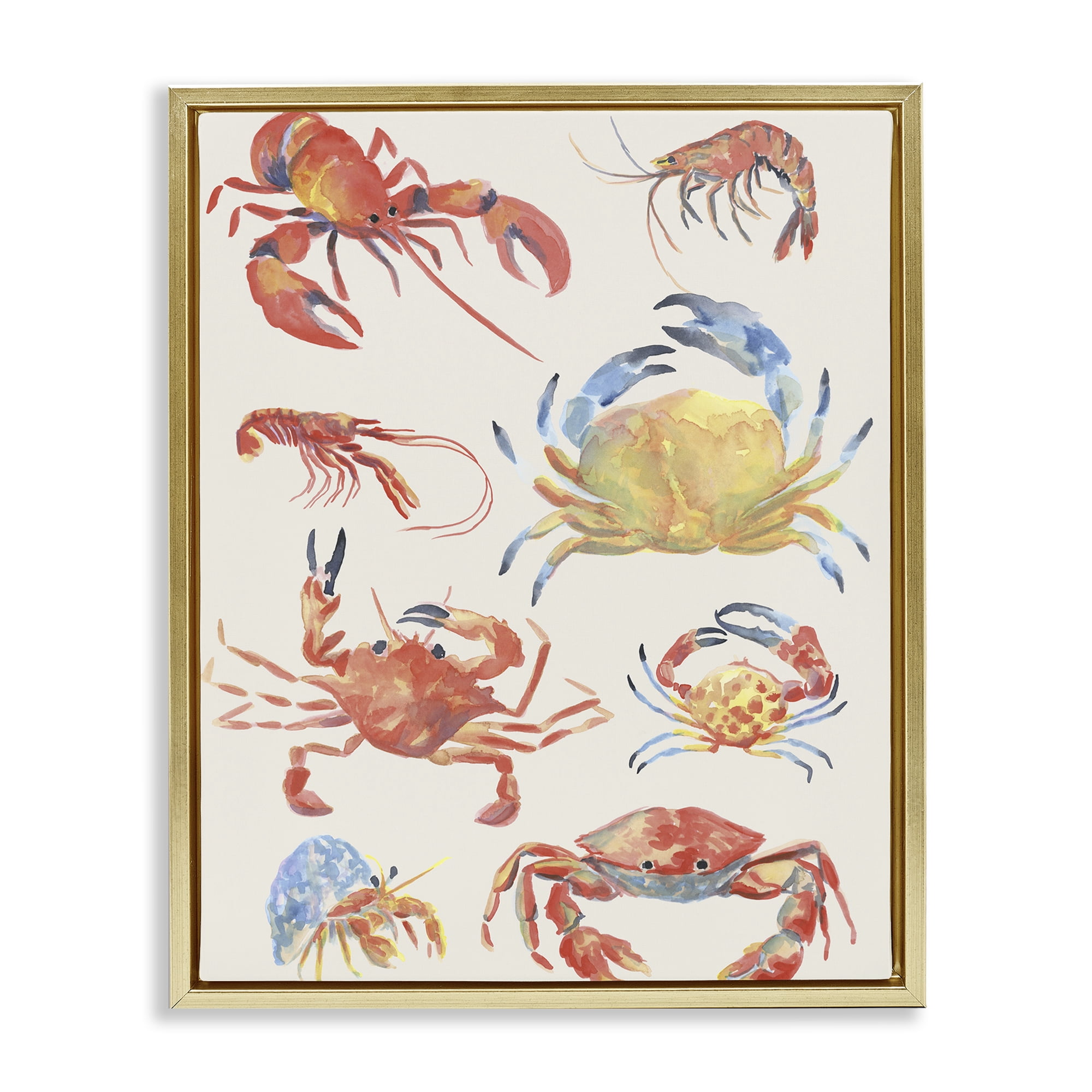 Stupell Industries Crab & Crustacean Collection Gold Framed Floater Canvas Wall Art, design by June Erica Vess