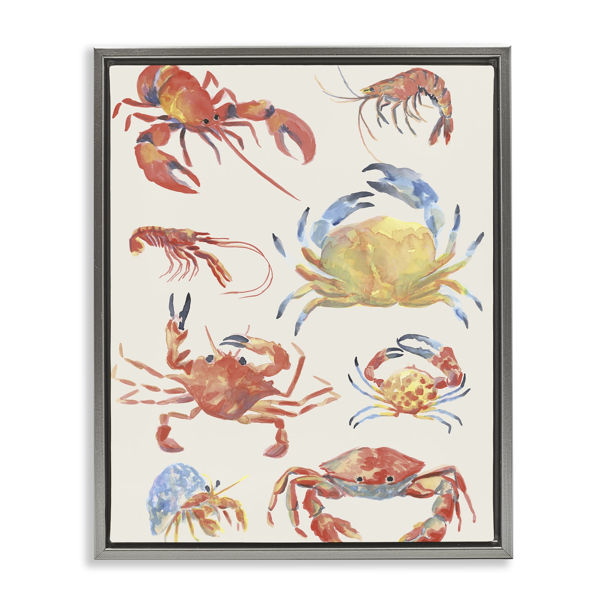 Stupell Industries Crab & Crustacean Collection Gray Framed Floater Canvas Wall Art, design by June Erica Vess
