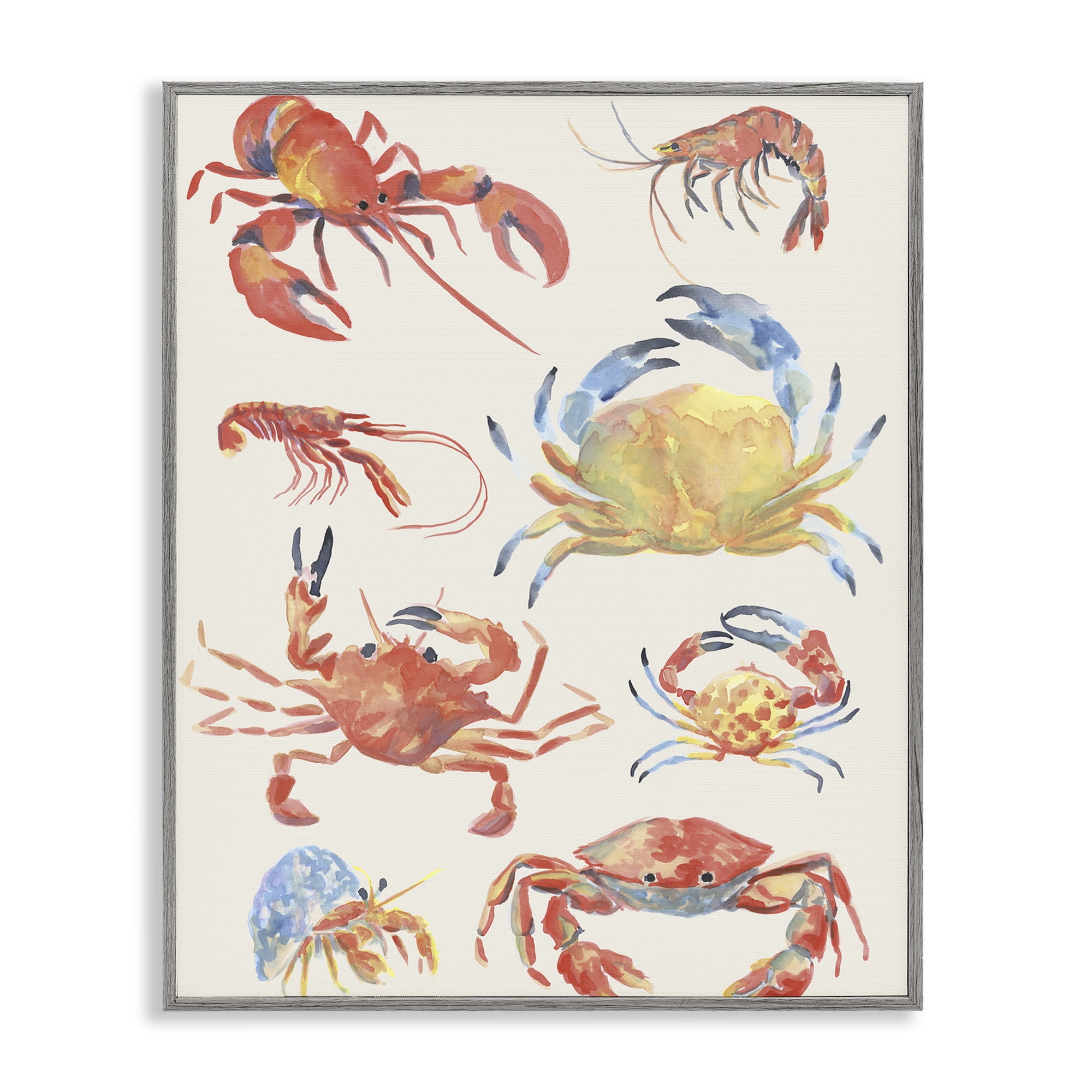 Stupell Industries Crab & Crustacean Collection Gray Framed Giclee Art, design by June Erica Vess